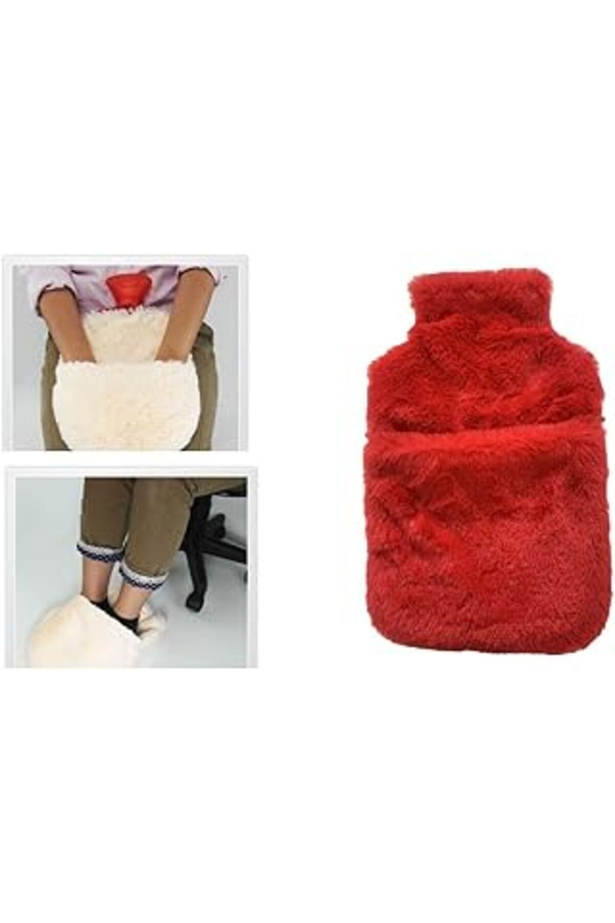 Bosphorus Homi Sıcak Su Torbası Cepli Kırmızı Peluş Termofor 32,5X17,5Cm 1500 Ml