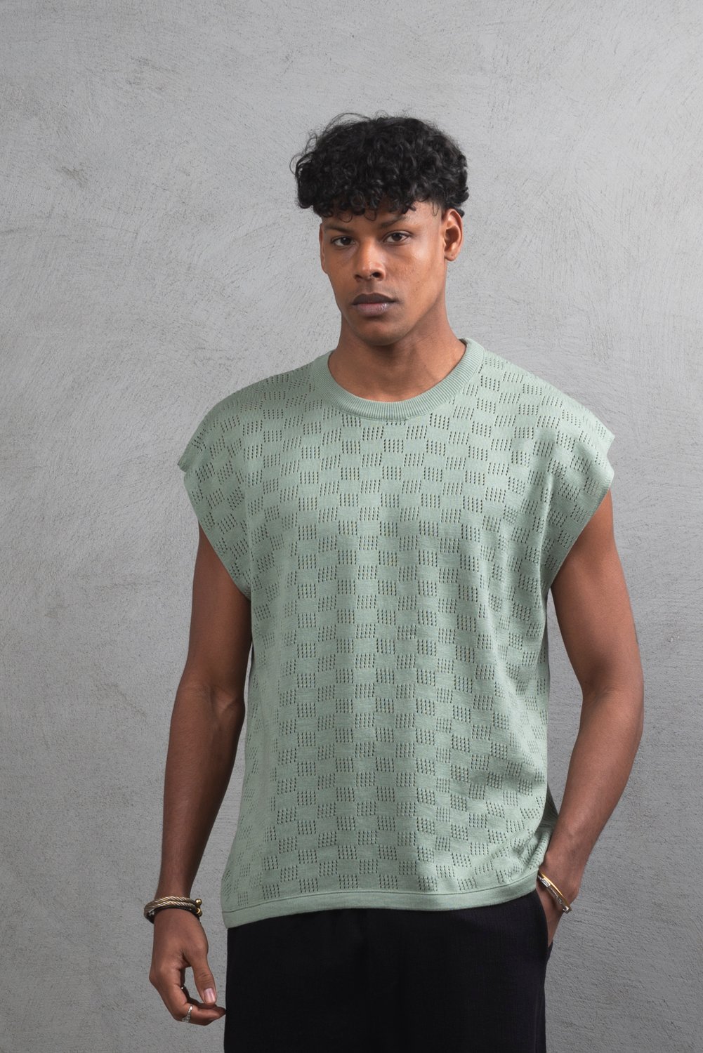 Maksim Triko Oversize Kolsuz Tişört | 11005 - Yosun