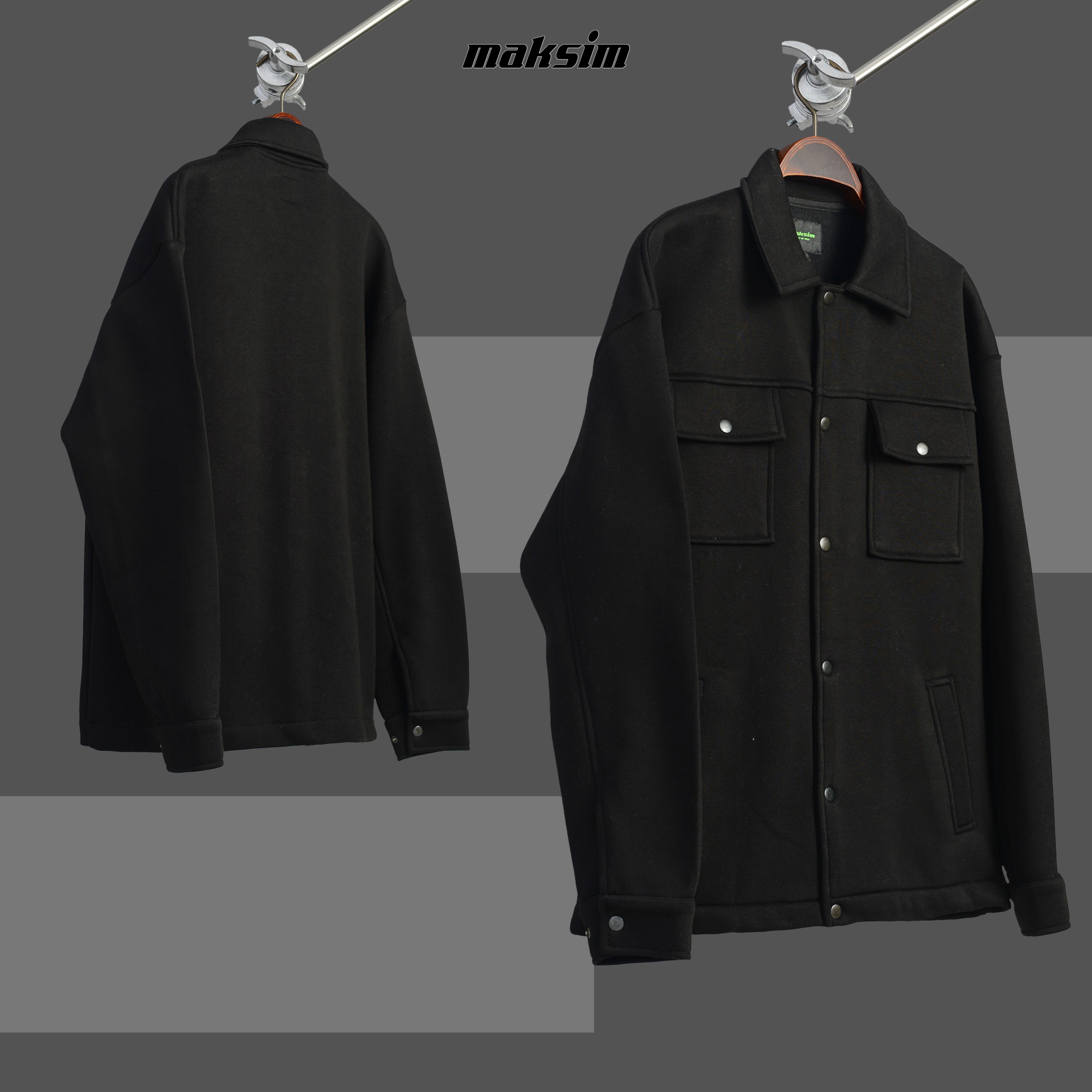 Çıtçıtlı Oversize Ceket MK-580 - Siyah
