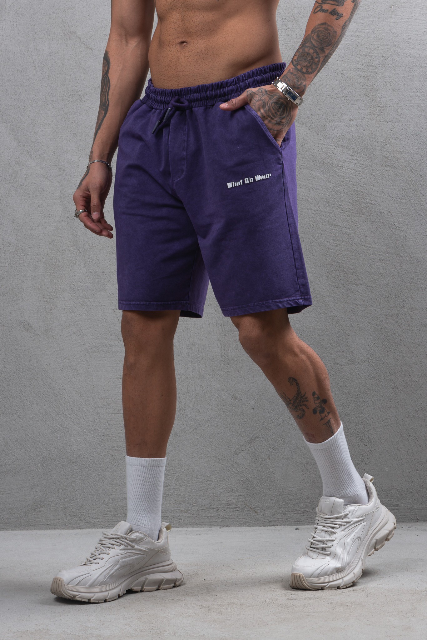 Maksim Oversize Yıkamalı Basic Şort – Enjeksiyon Baskılı | 10027 - Mor