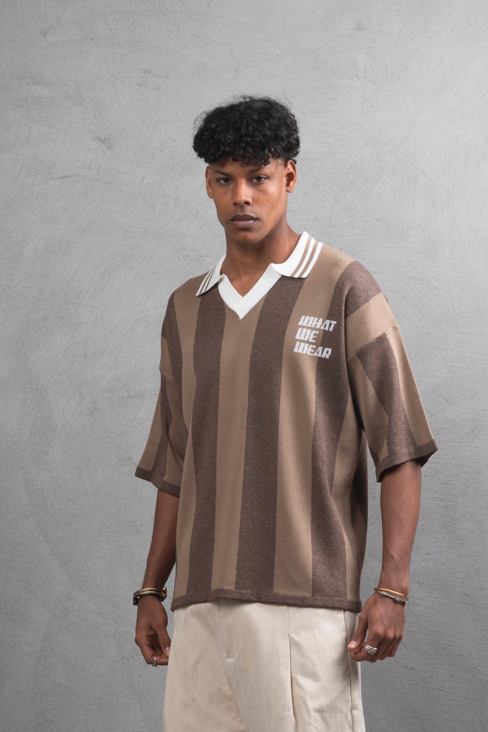 Maksim Oversize Polo Yaka Triko Tişört | 11001 - Vizon