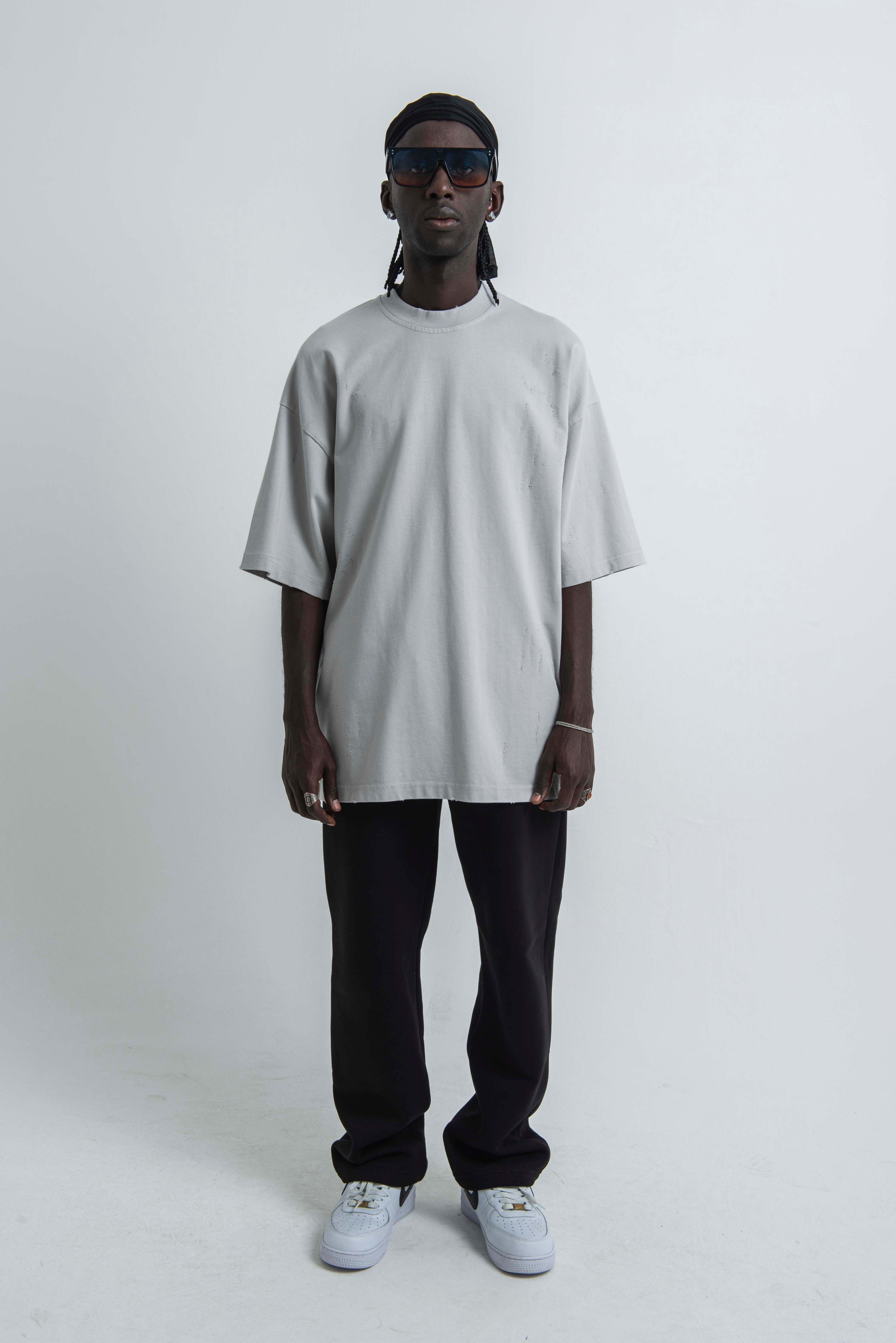 Oversize Lazer Kesim T-shirt 23119 - Light Grey