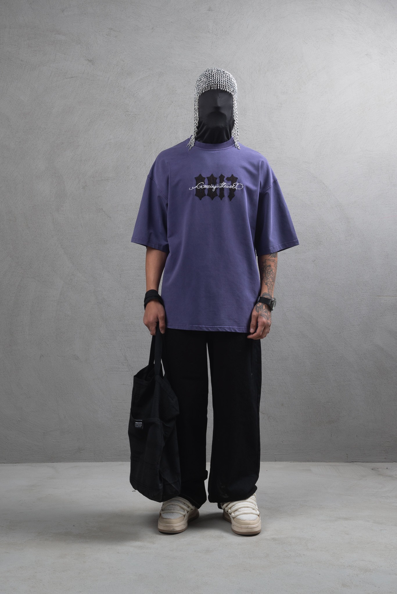Maksim Oversize – Nakış Aplike Desenli Tişört | 10049 - Mor