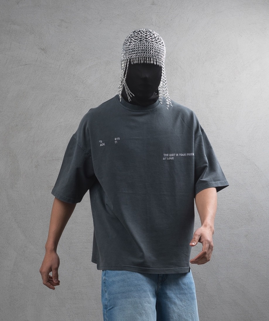 Maksim Yıkamalı Oversize Nakışlı Tişört – 10034 | Premium Detaylar - Siyah