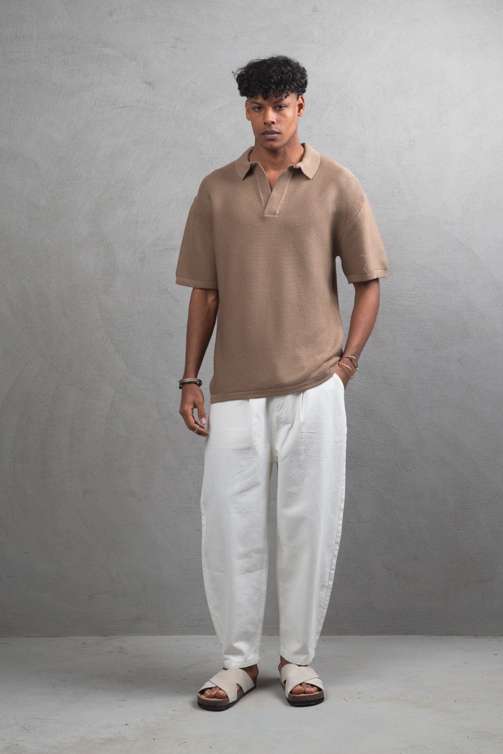 Maksim Basic Polo Yaka Triko Tişört – Oversize | 11003 - Vizon