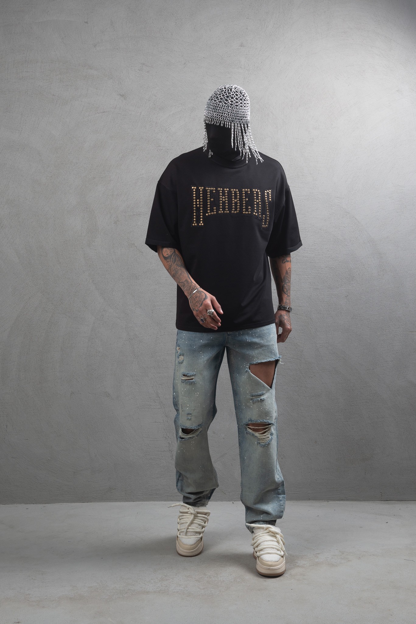 Maksim Oversize Metal Detaylı MEMBERS Tişört | 10026