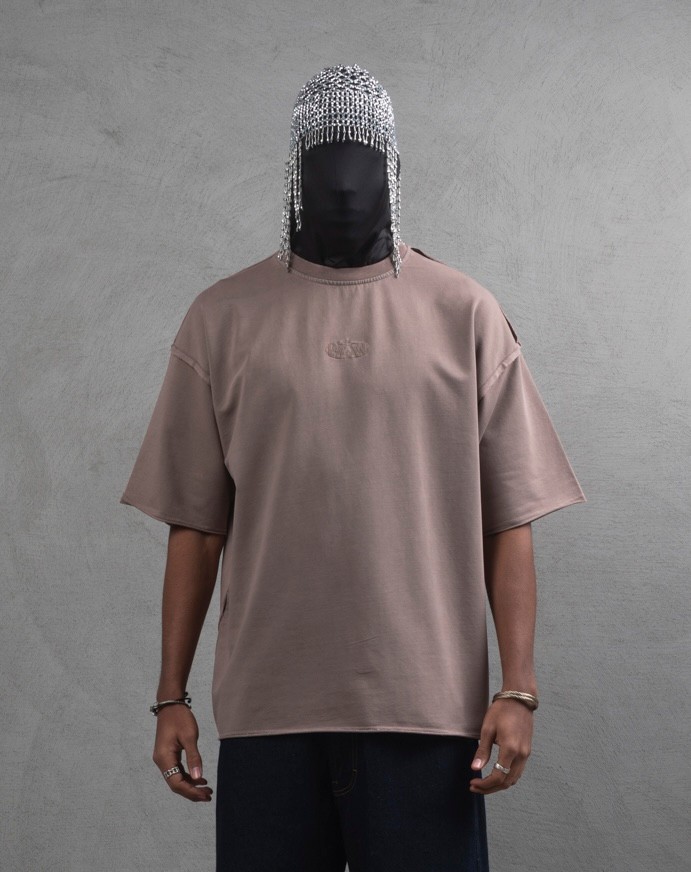 Maksim Oversize Özel Dikişli Basic Tişört | 10084 - Vizon
