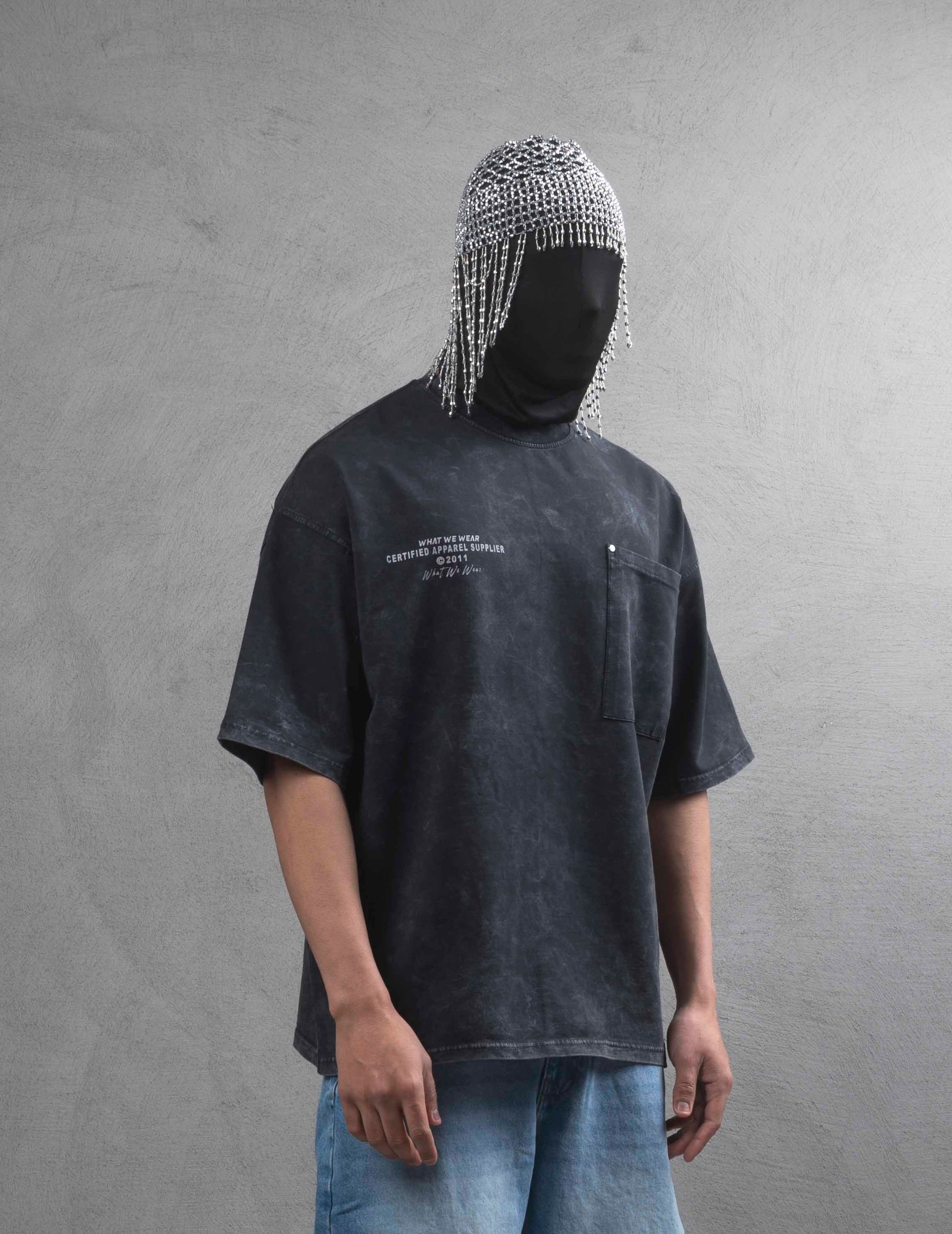 Maksim Yıkamalı Oversize Cep Detaylı Tişört – 10036 - Siyah