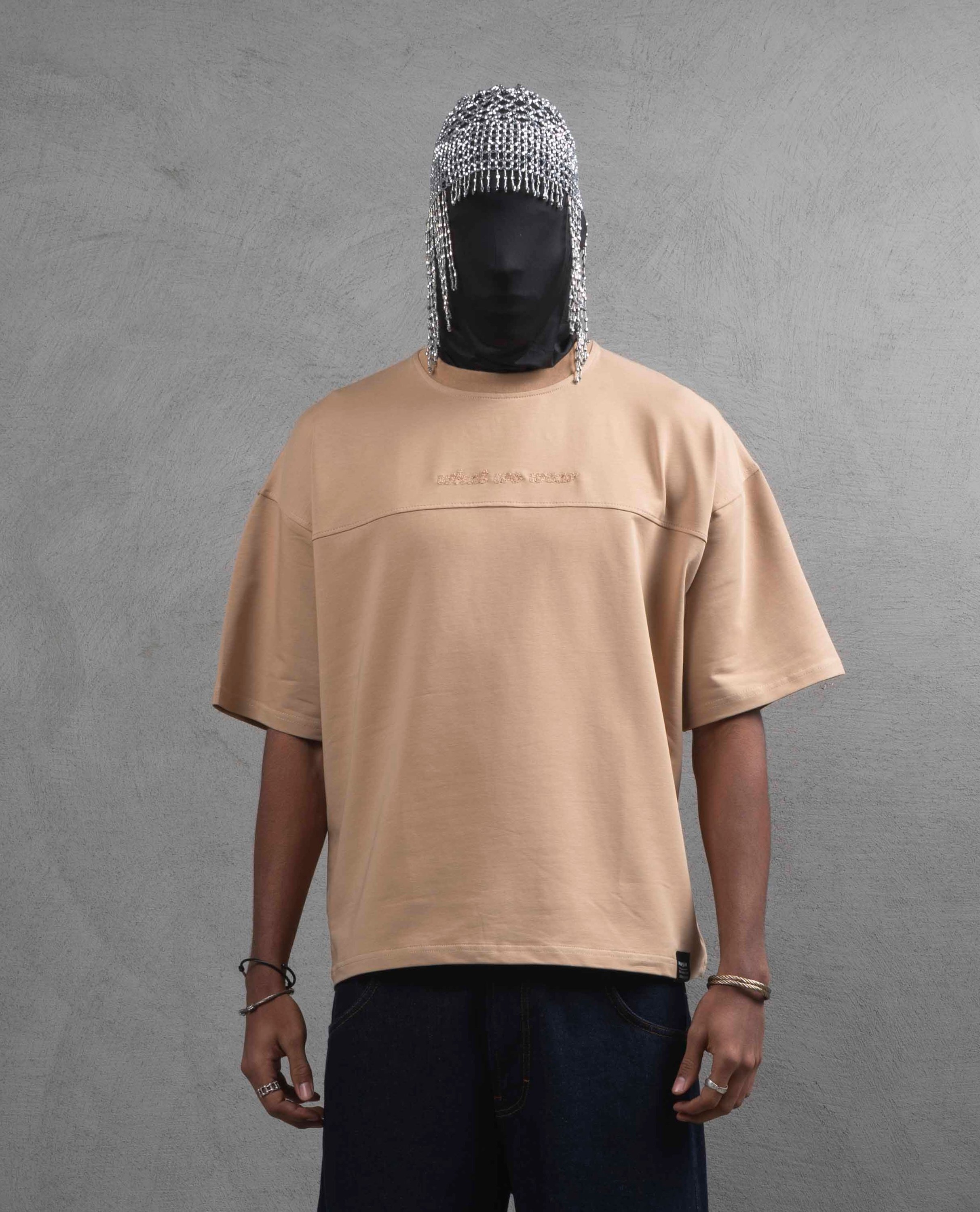 Maksim Oversize Nakış Desenli Tişört | 10086 - Bej