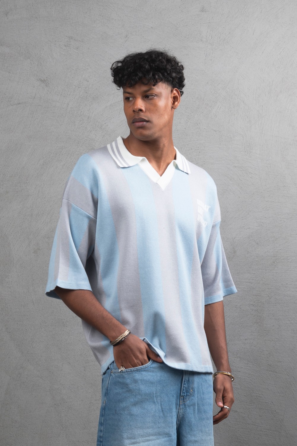 Maksim Oversize Polo Yaka Triko Tişört | 11001 - Açık Gri