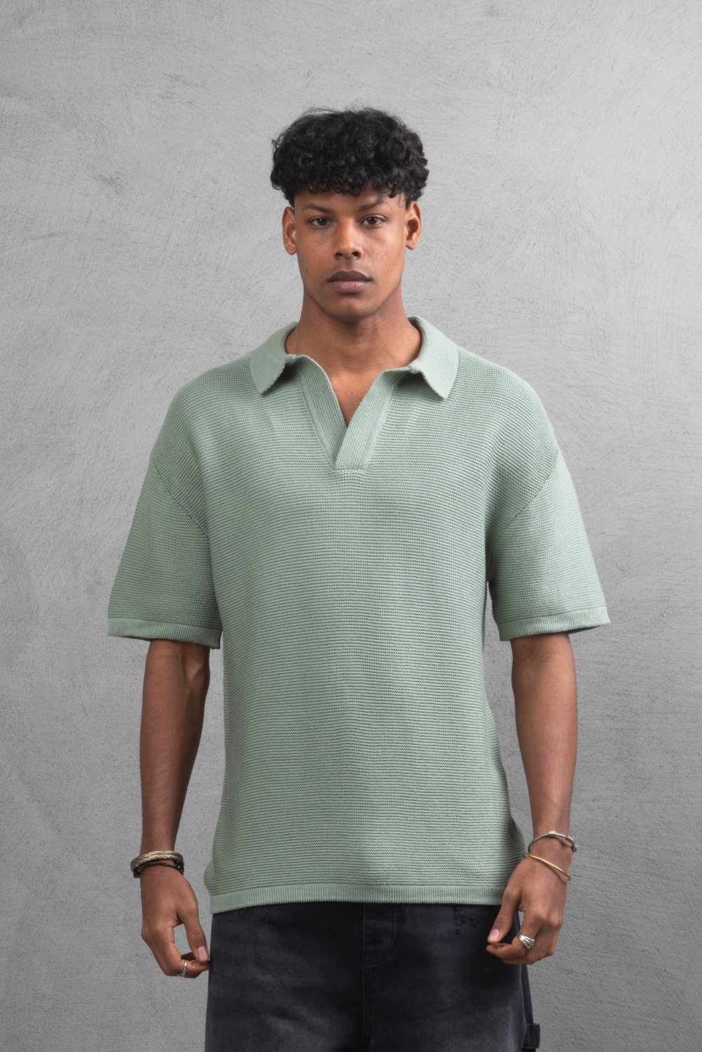 Maksim Basic Polo Yaka Triko Tişört – Oversize | 11003 - Yosun