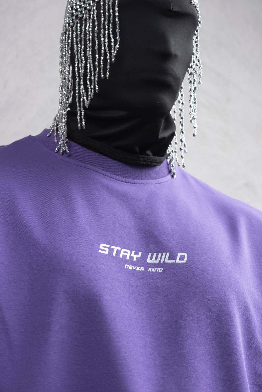 Maksim Oversize Baskılı Tişört – Stay Wild | 10108 - Mor