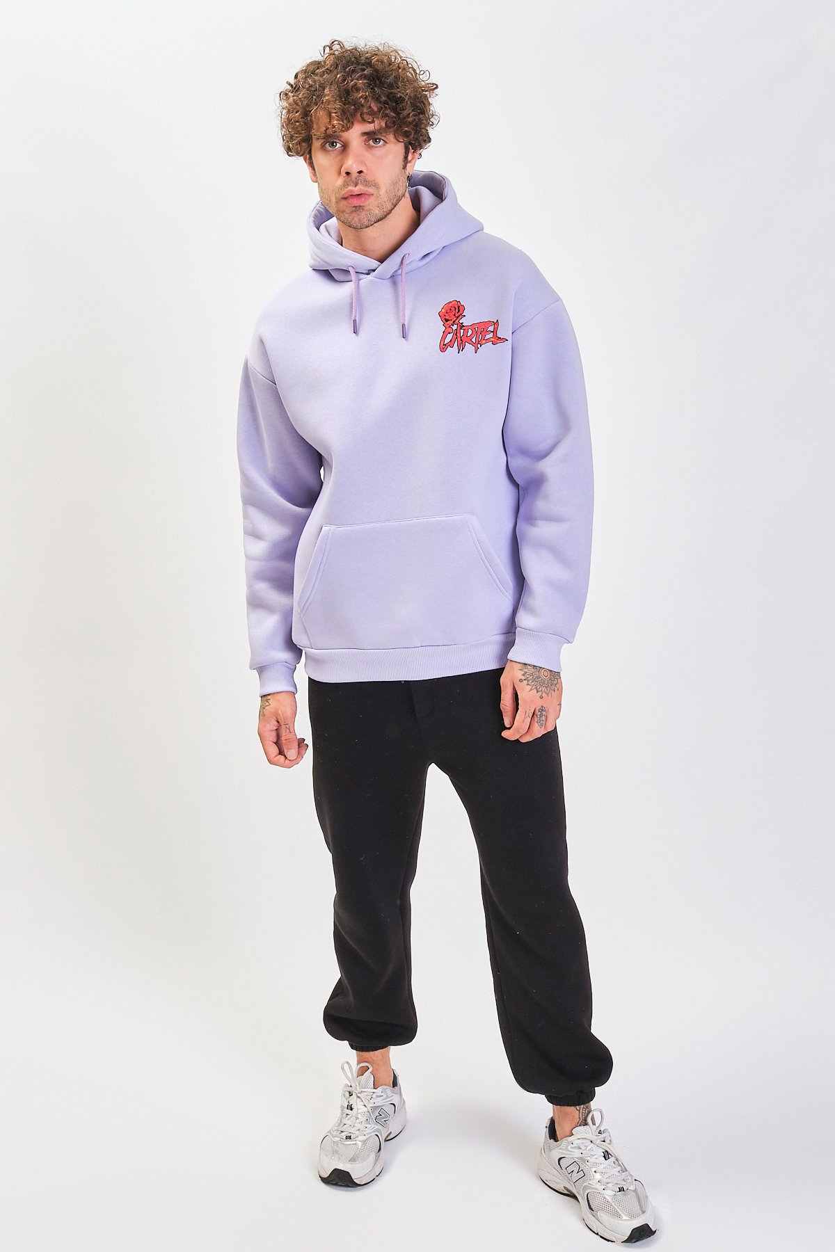 Oversize Baskılı Kapüşonlu Sweatshirt 22889 - Lilac