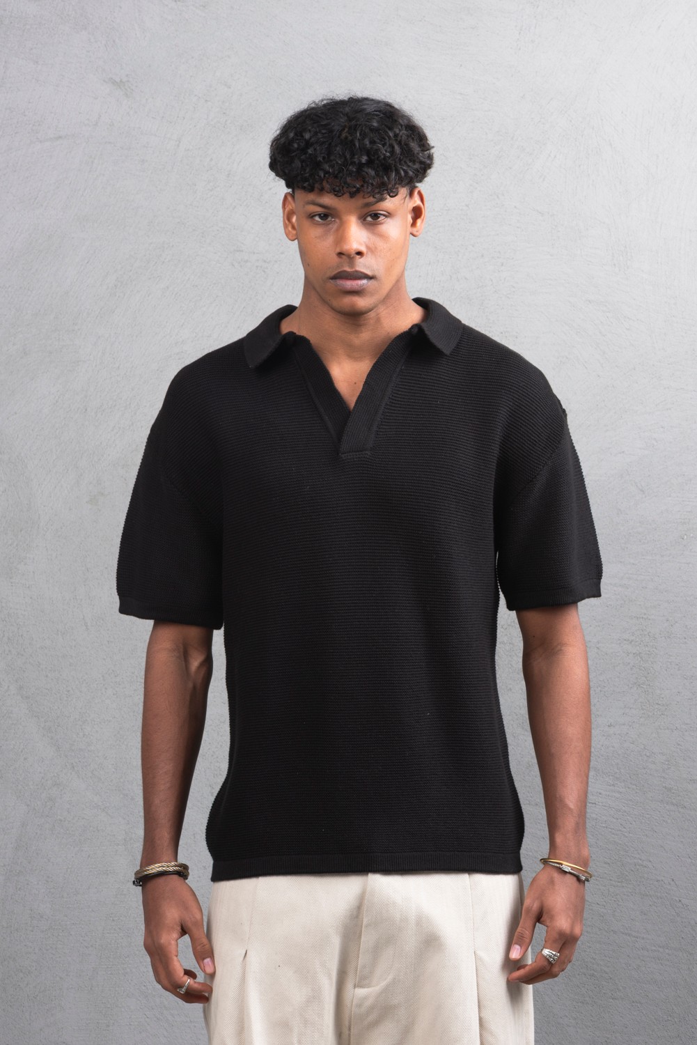 Maksim Basic Polo Yaka Triko Tişört – Oversize | 11003 - Siyah
