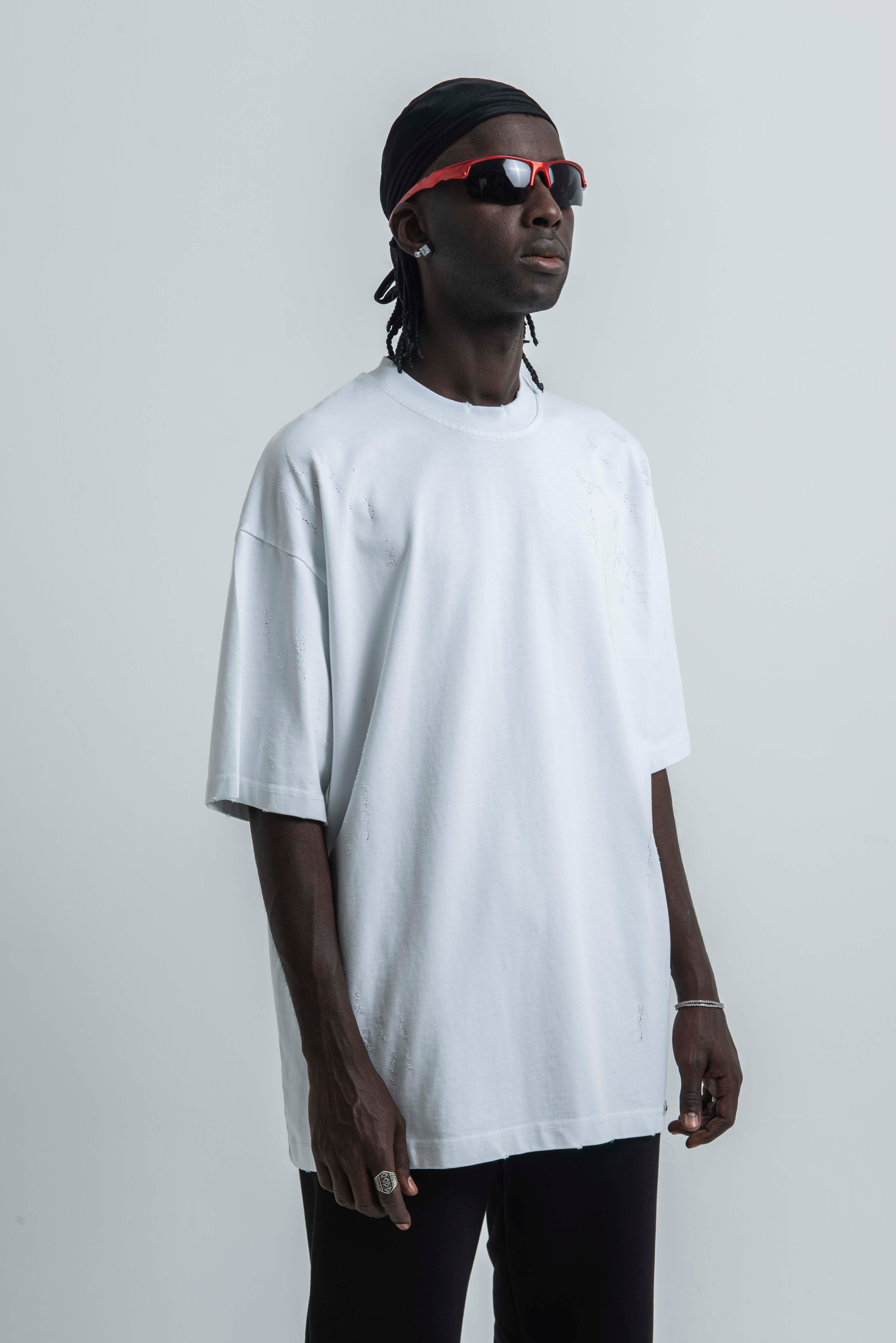 Oversize Lazer Kesim T-shirt 23119 - Beyaz