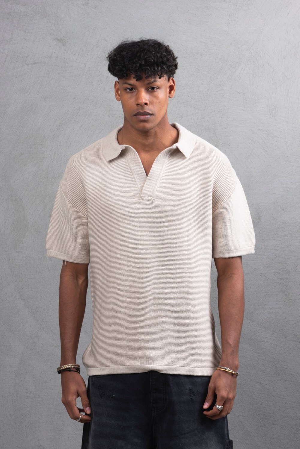 Maksim Basic Polo Yaka Triko Tişört – Oversize | 11003 - Taş
