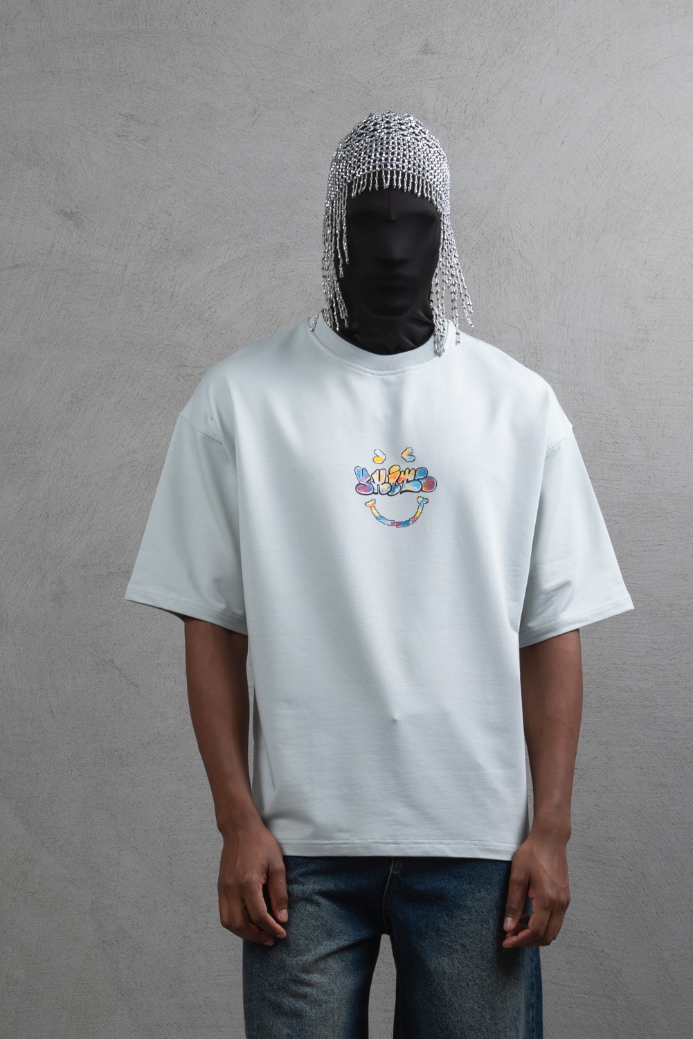 Maksim Oversize – Özel Efektli Baskılı Tişört | 10105 - Light Grey