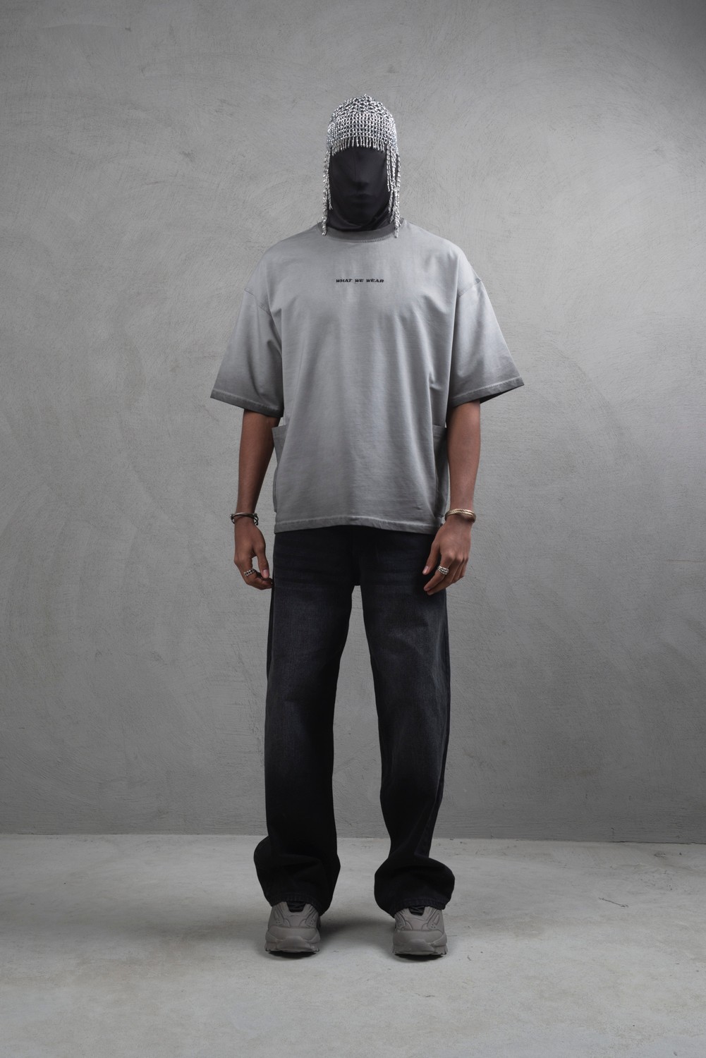 Maksim Yıkamalı Oversize – Cepli Nakışlı Premium Tişört | 10051 - Grey