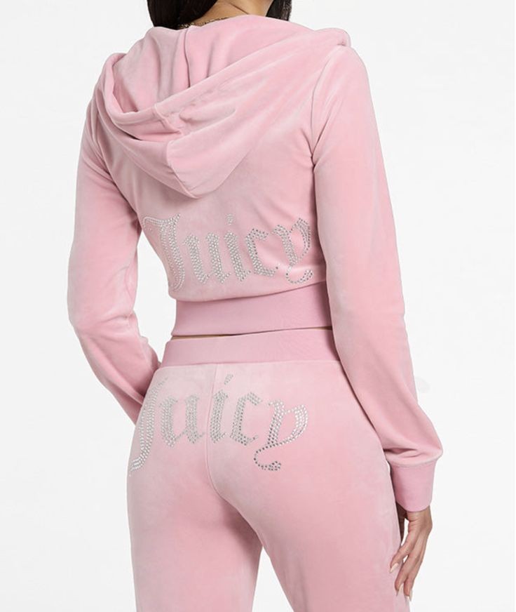 Juicy Yazılı Kristal Taşlı Kadife Kumaş Bol Paça Eşofman Takımı