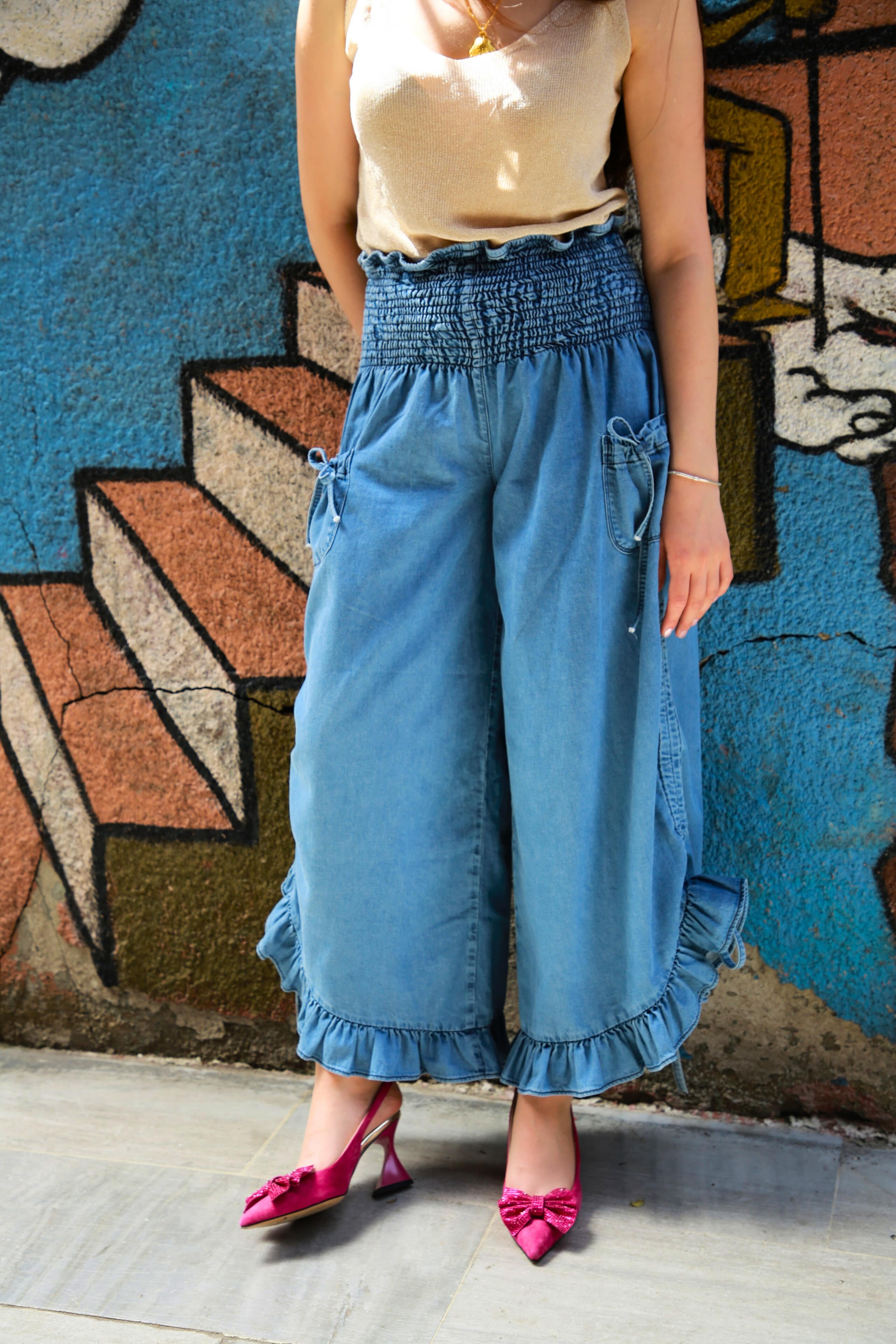 Fırfırlı Denim Pantolon