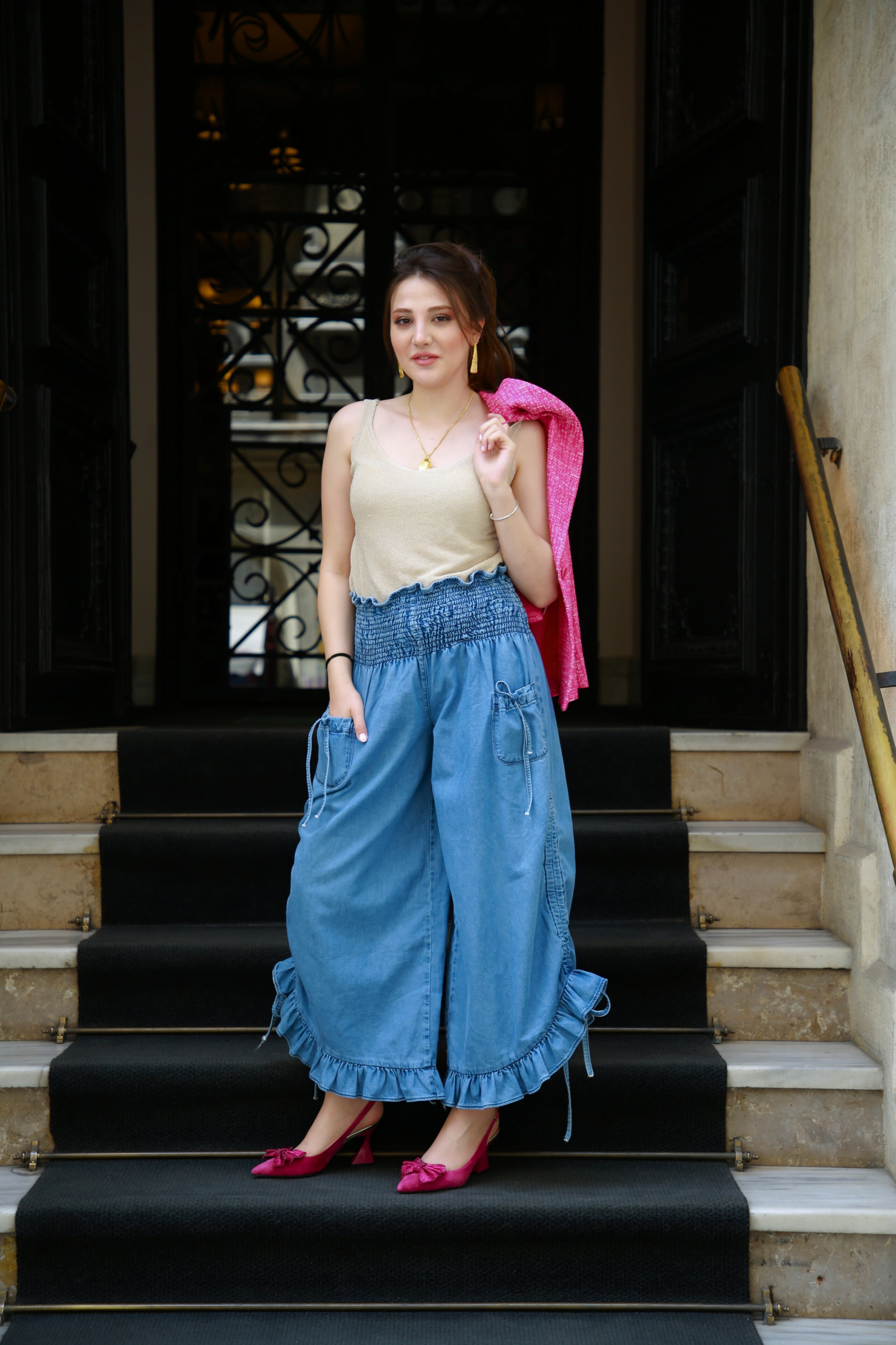 Fırfırlı Denim Pantolon