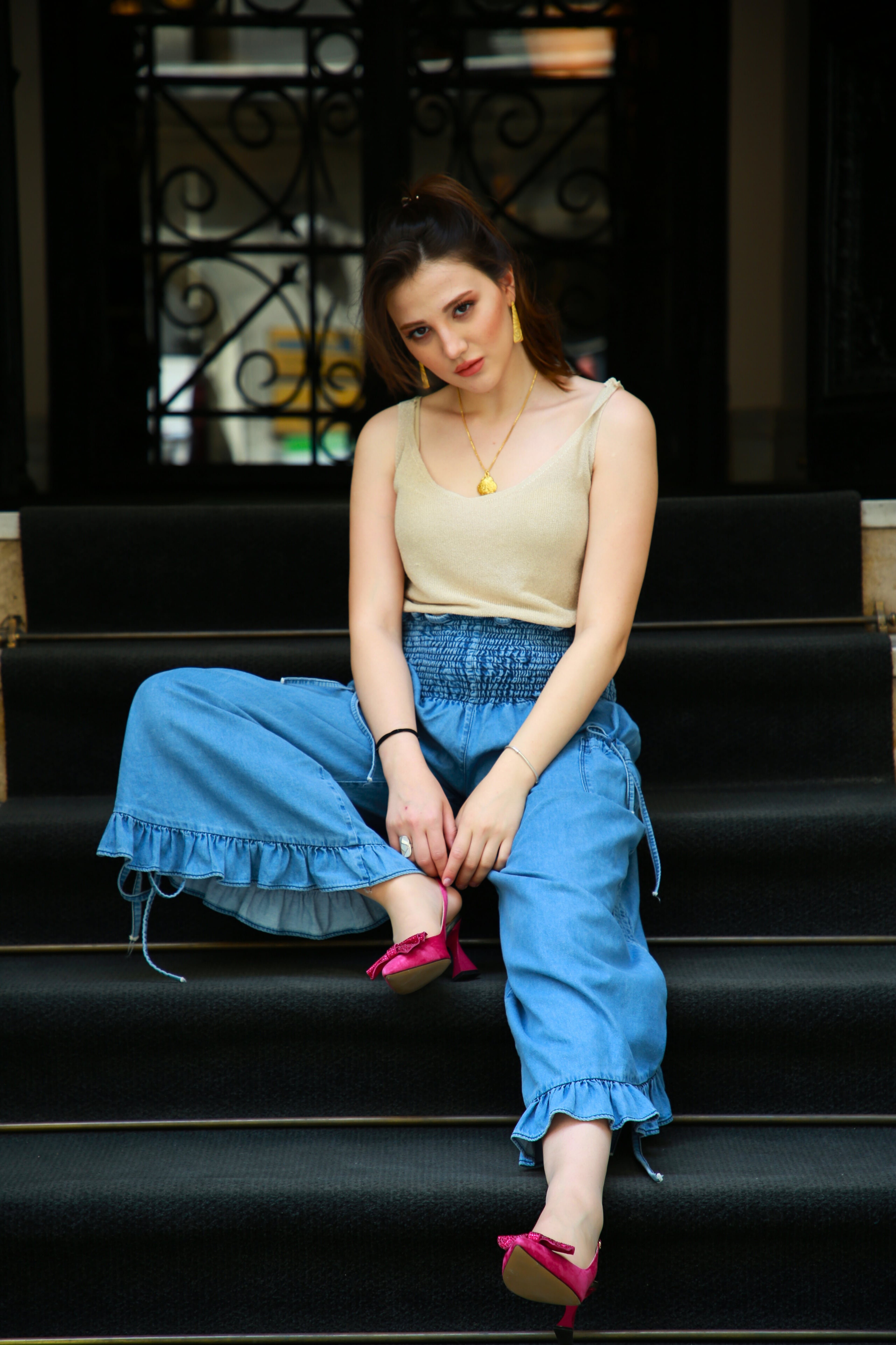 Fırfırlı Denim Pantolon