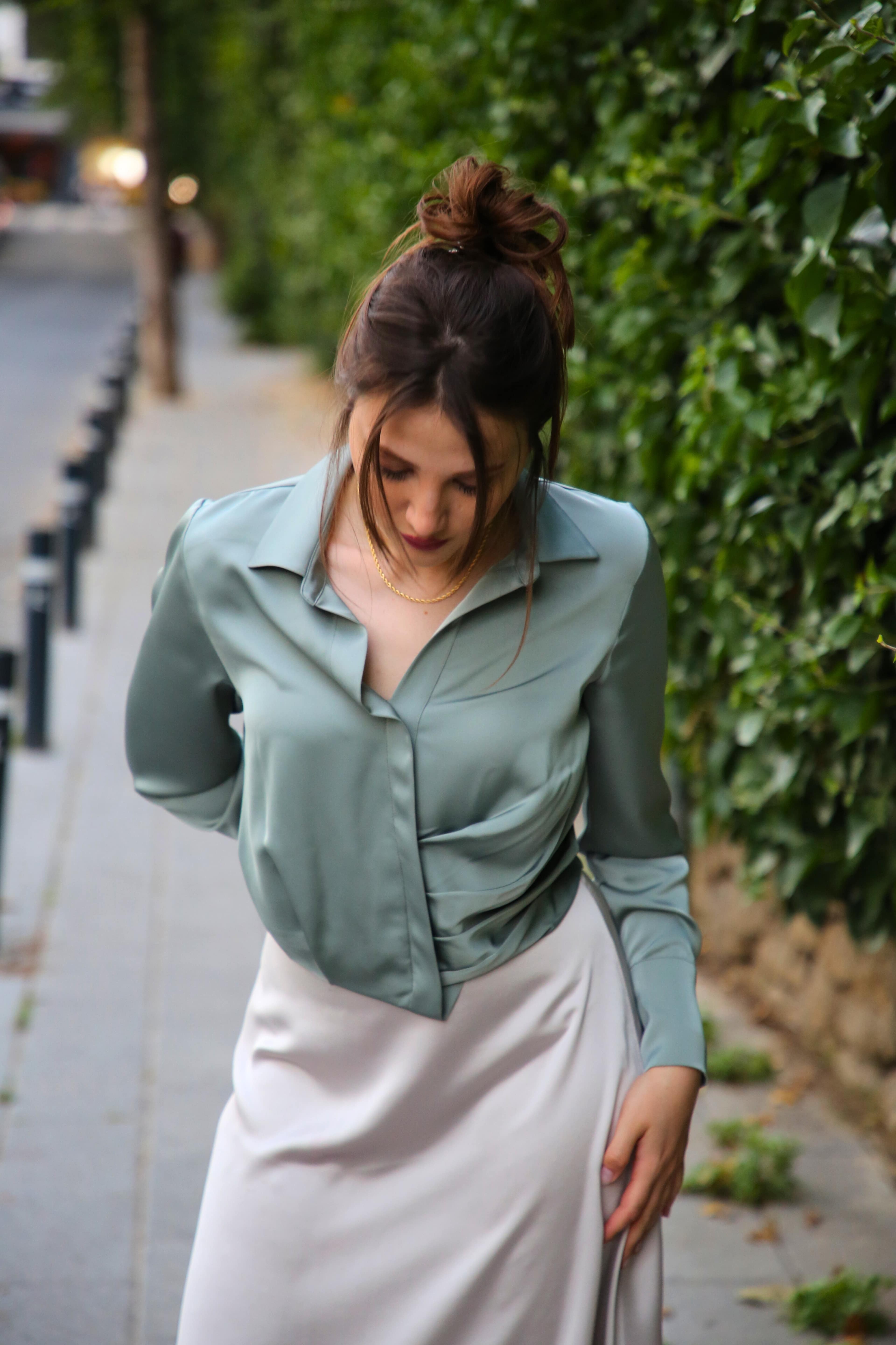 Yeşil Saten Bluz