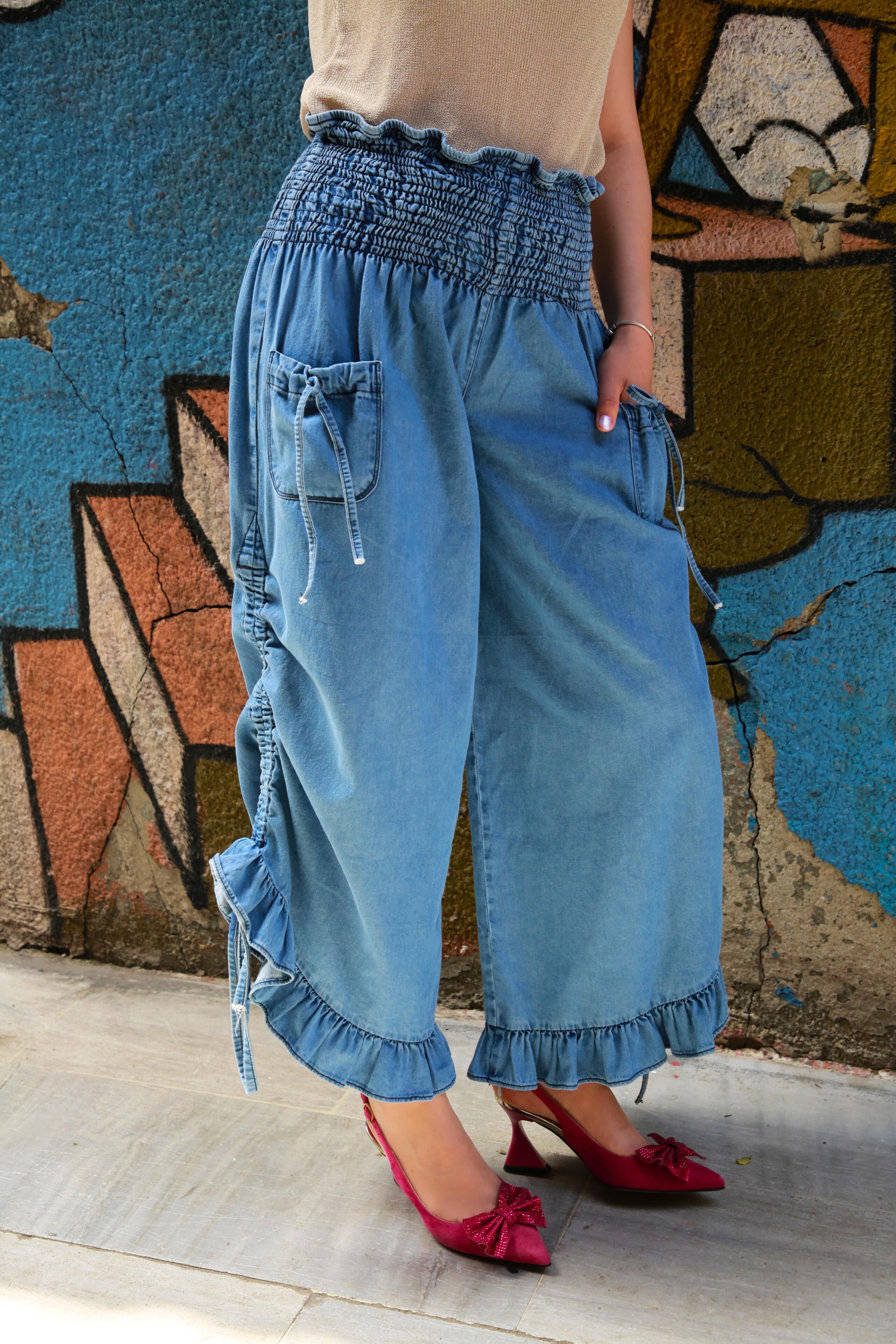 Fırfırlı Denim Pantolon