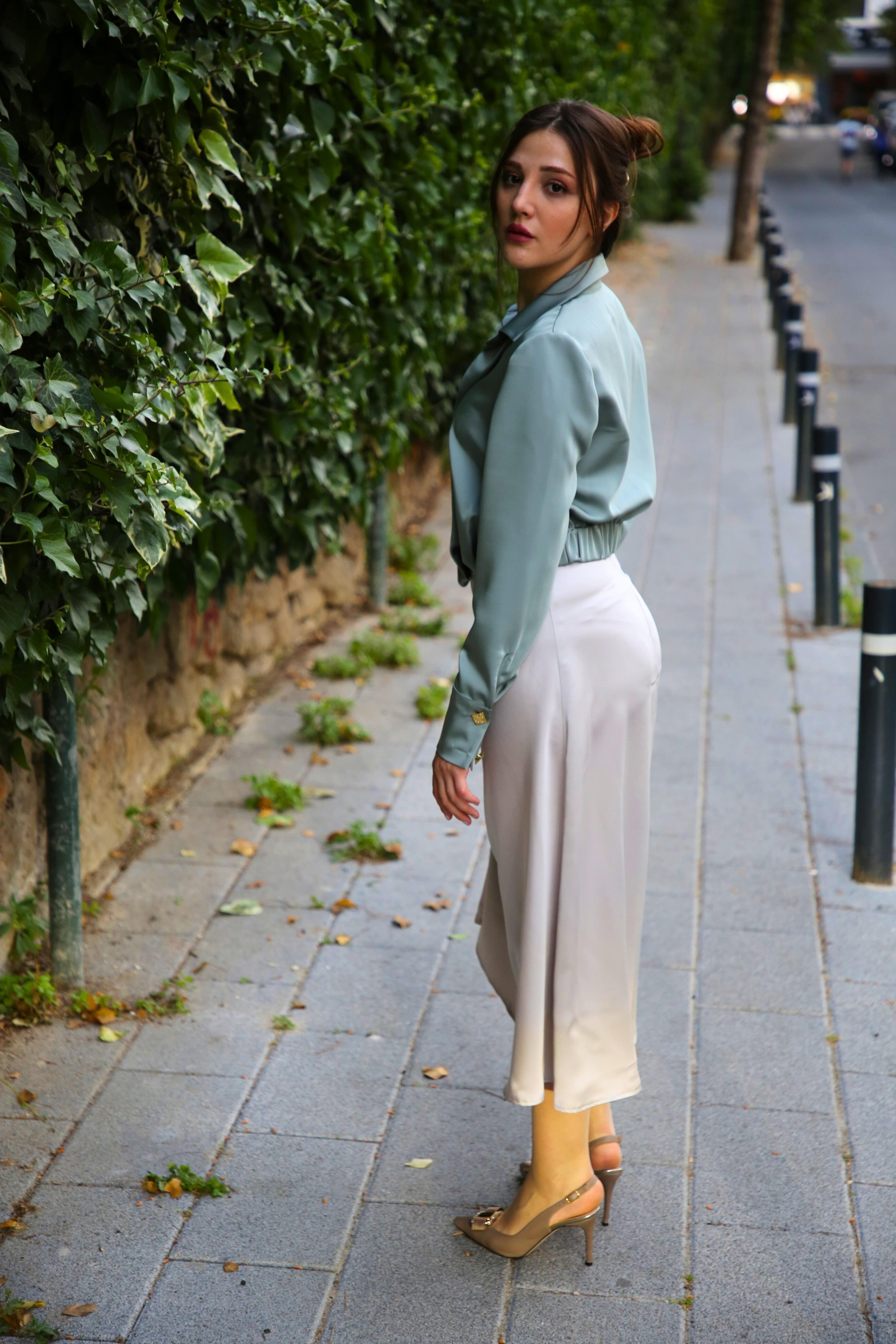 Yeşil Saten Bluz