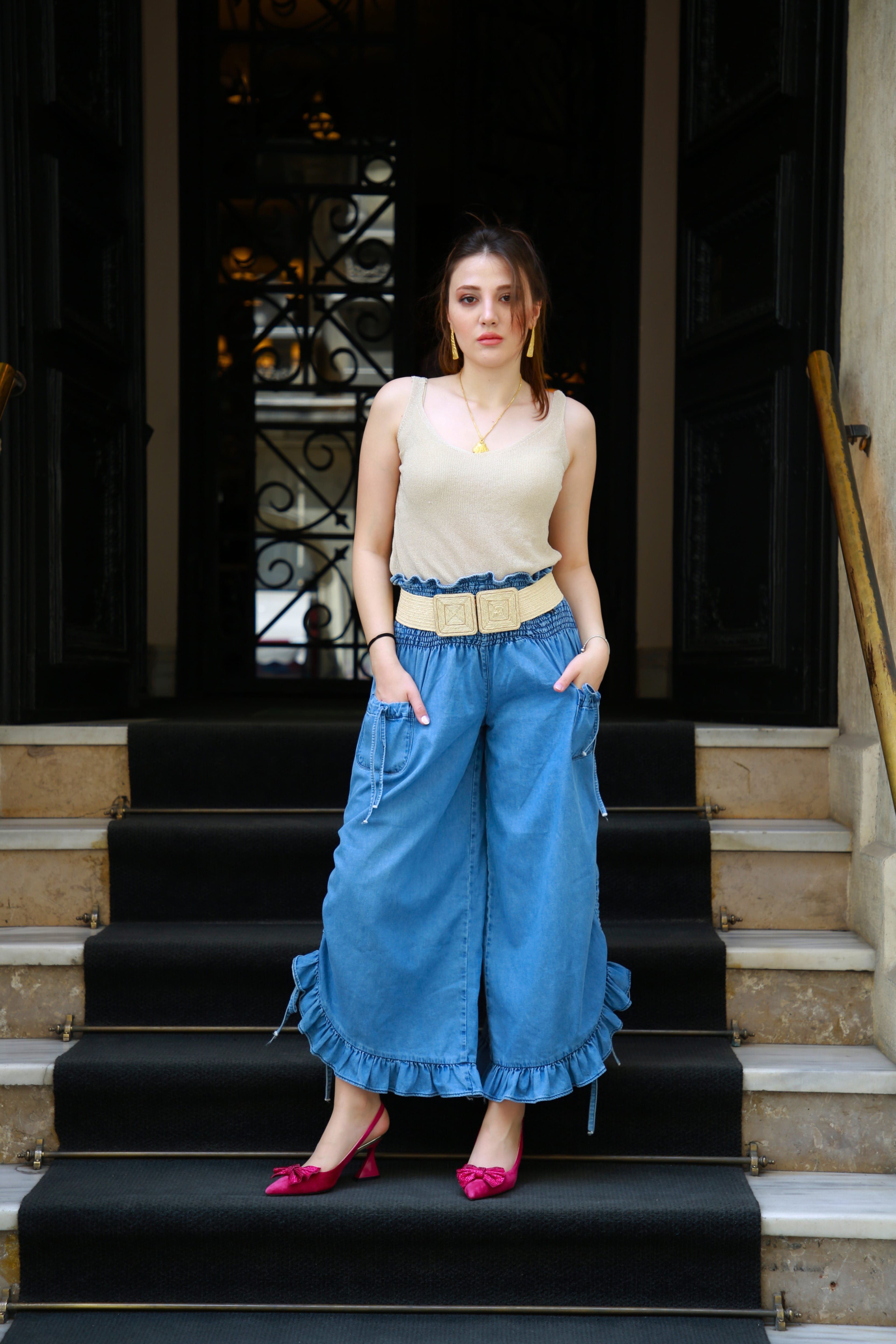 Fırfırlı Denim Pantolon