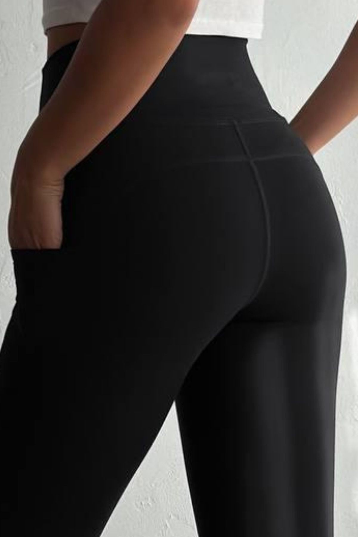 Balenbi Haute Kadın Yüksek Bel Toparlayıcı Çift Cepli Leggings Fitness Tayt 1090 - Siyah