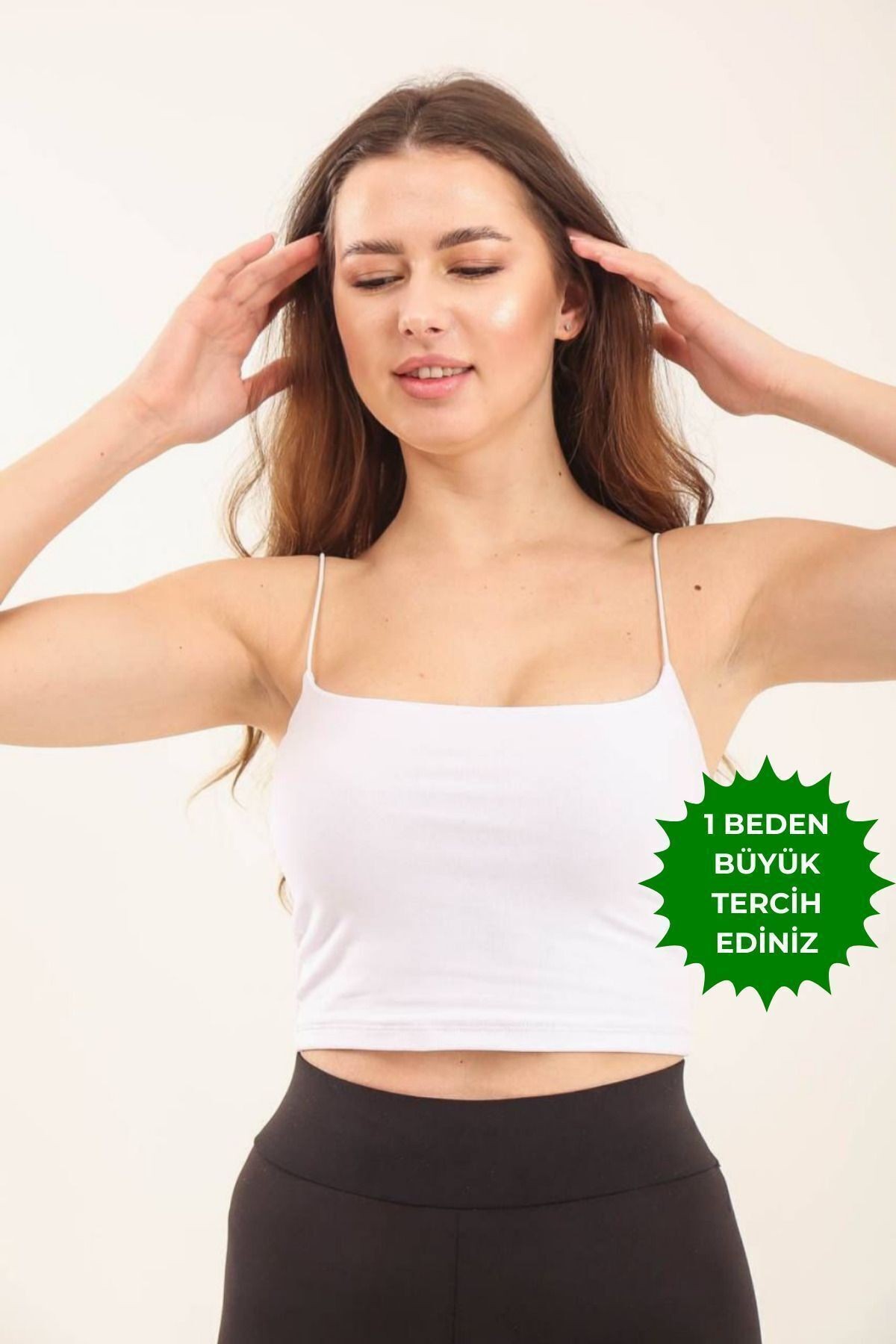 Balenbi Kadın Basic Ip Askılı Penye Crop Body 1066 - Beyaz