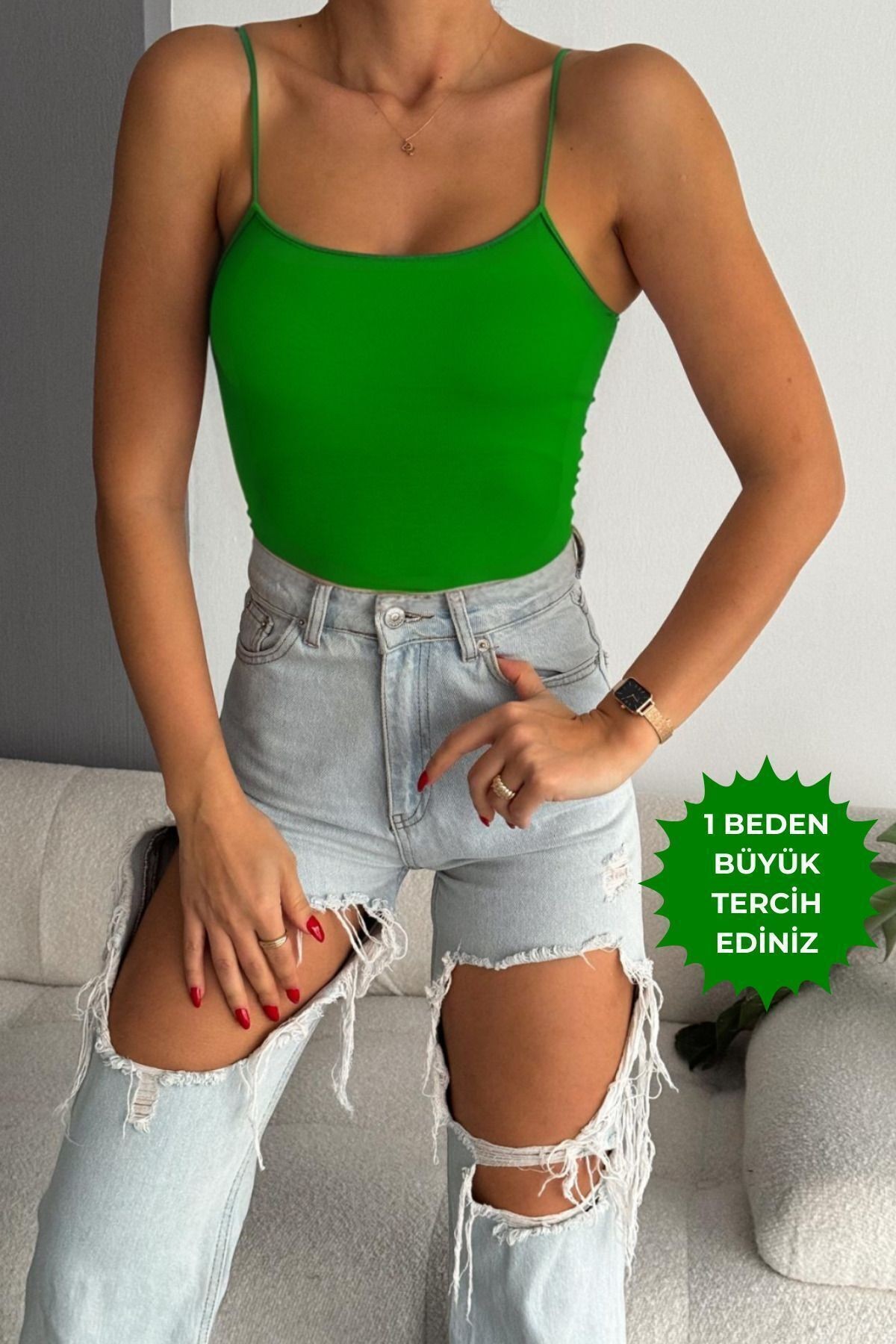 Balenbi Kadın Basic Ip Askılı Uzun Penye Body 1067 - Benetton