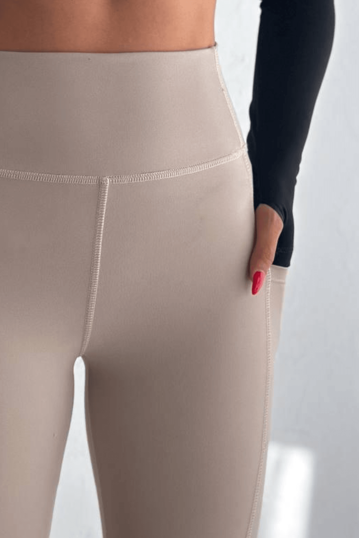 Balenbi Haute Kadın Yüksek Bel Toparlayıcı Çift Cepli Leggings Fitness Tayt 1090 - Bej