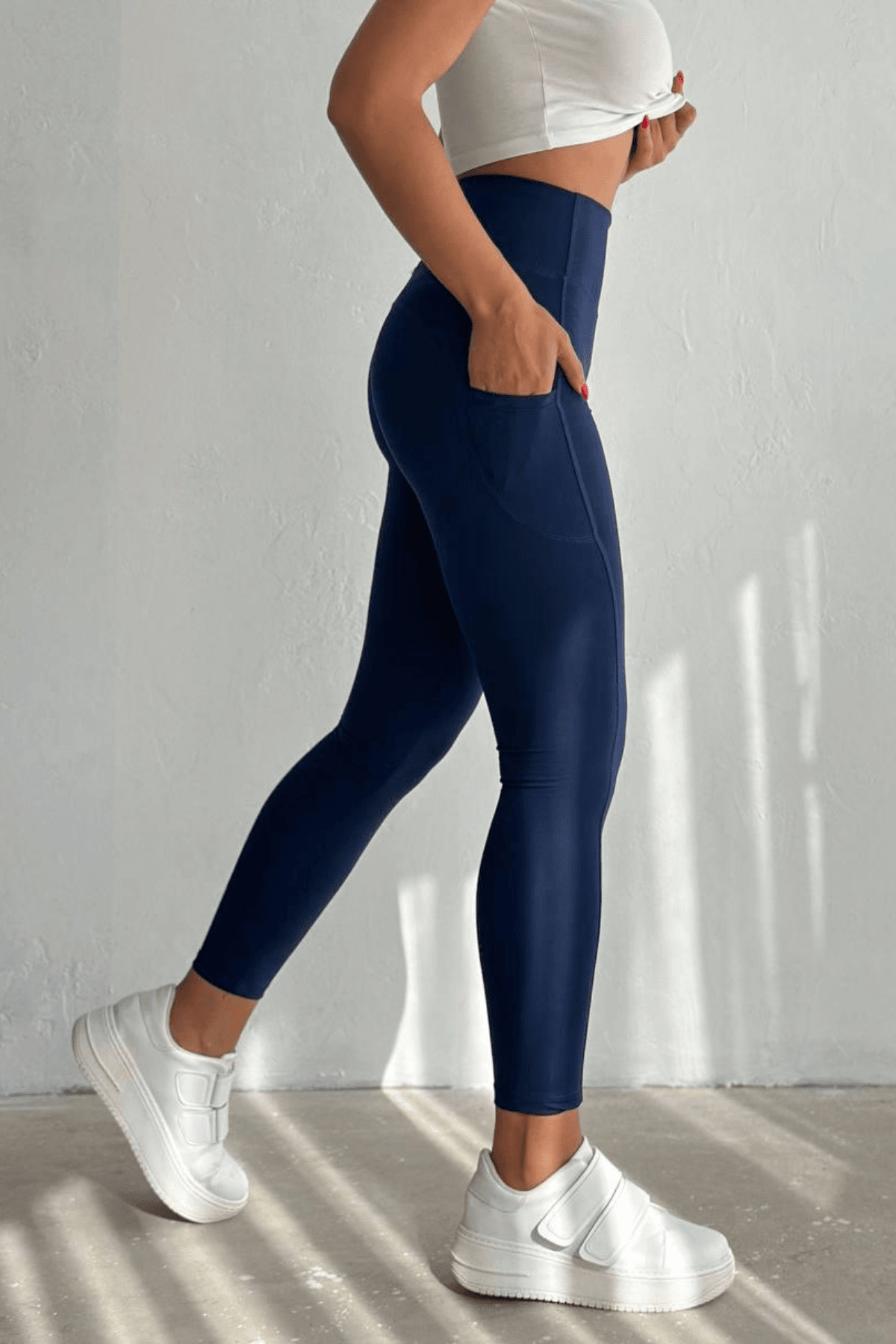 Balenbi Haute Kadın Yüksek Bel Toparlayıcı Çift Cepli Leggings Fitness Tayt 1090 - Lacivert