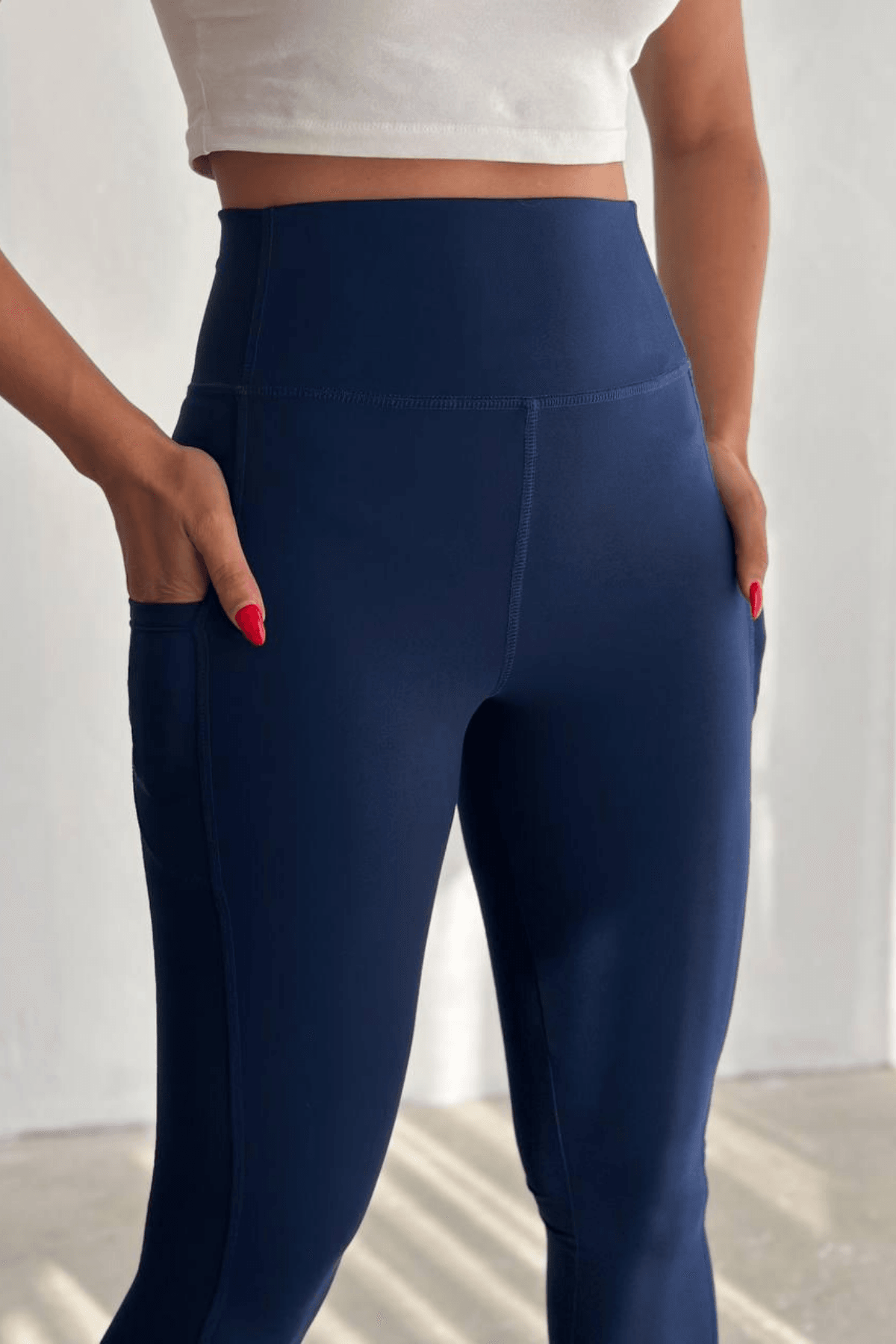 Balenbi Haute Kadın Yüksek Bel Toparlayıcı Çift Cepli Leggings Fitness Tayt 1090 - Lacivert