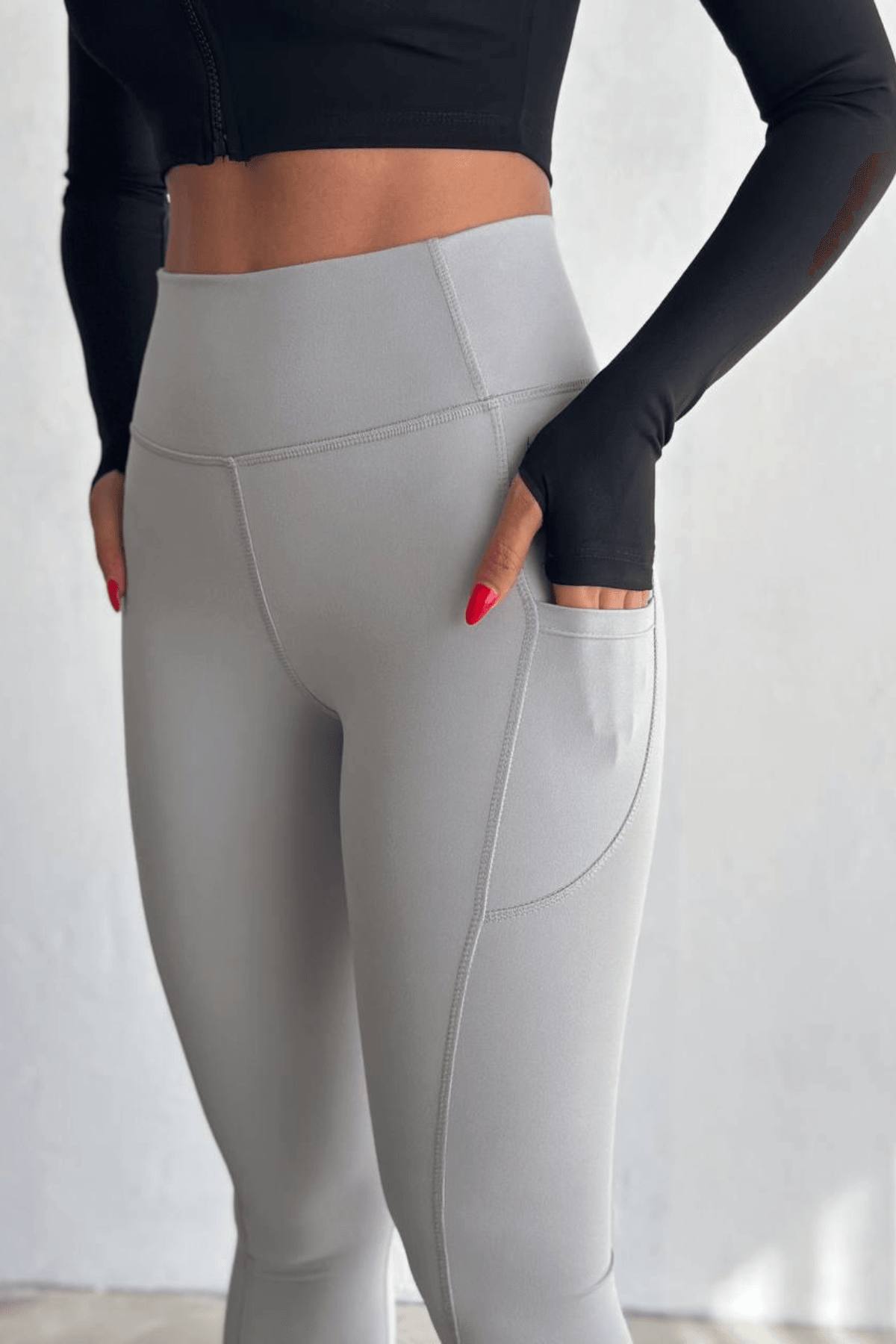 Balenbi Haute Kadın Yüksek Bel Toparlayıcı Çift Cepli Leggings Fitness Tayt 1090 - Gri