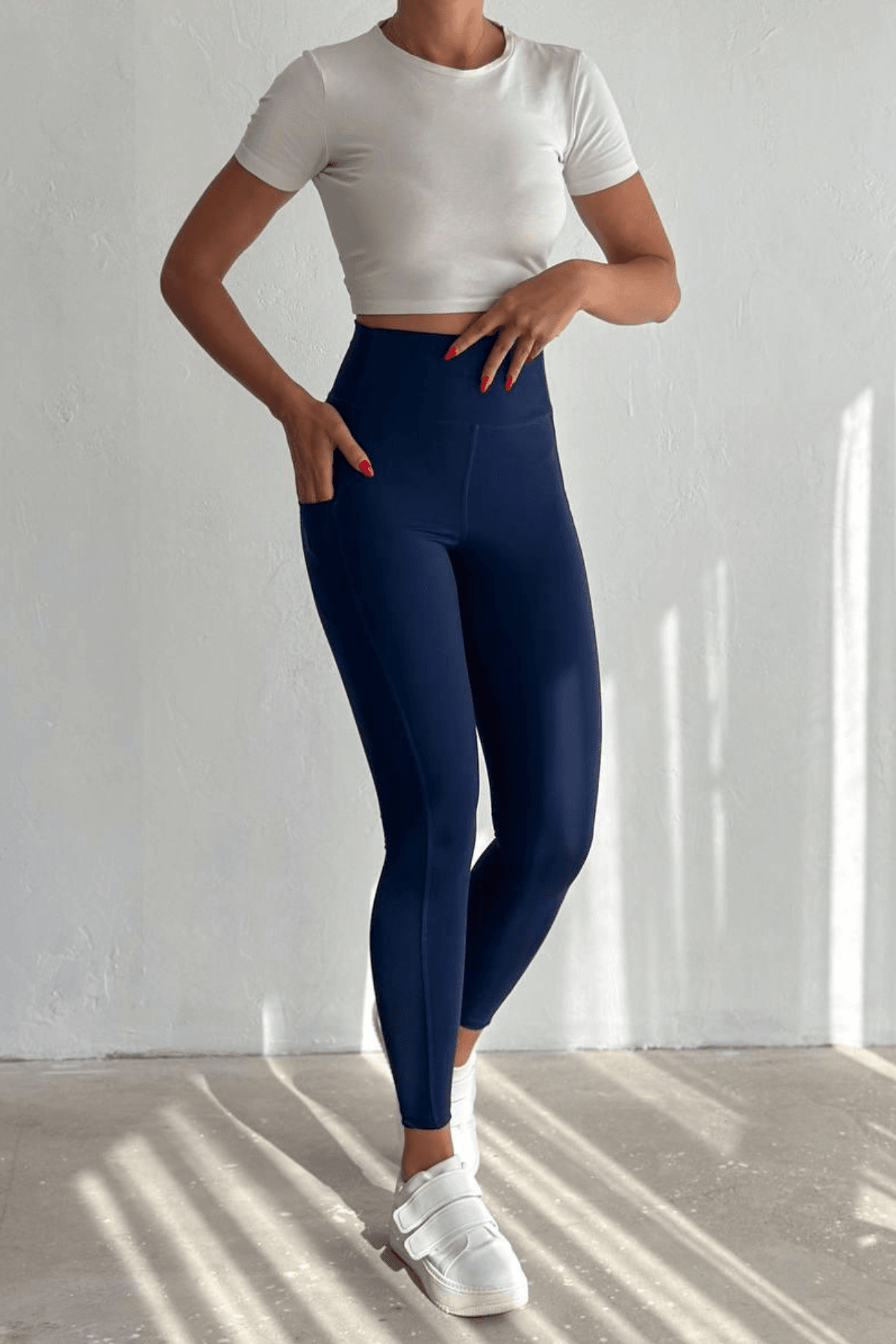 Balenbi Haute Kadın Yüksek Bel Toparlayıcı Çift Cepli Leggings Fitness Tayt 1090 - Lacivert