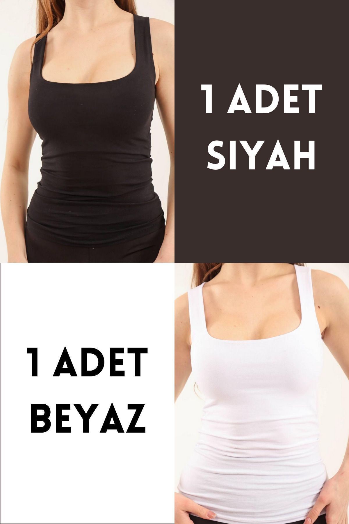 Balenbi Kadın Basic Geniş Askılı Uzun Penye Body 1068 - Siyah-Beyaz