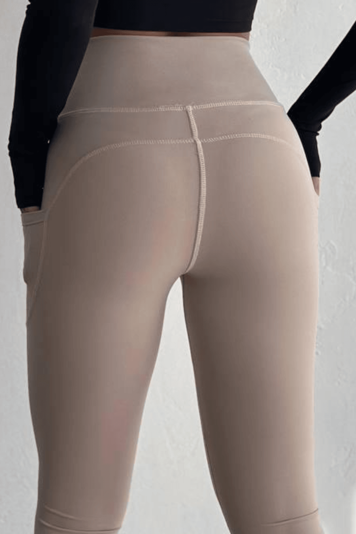 Balenbi Haute Kadın Yüksek Bel Toparlayıcı Çift Cepli Leggings Fitness Tayt 1090 - Bej