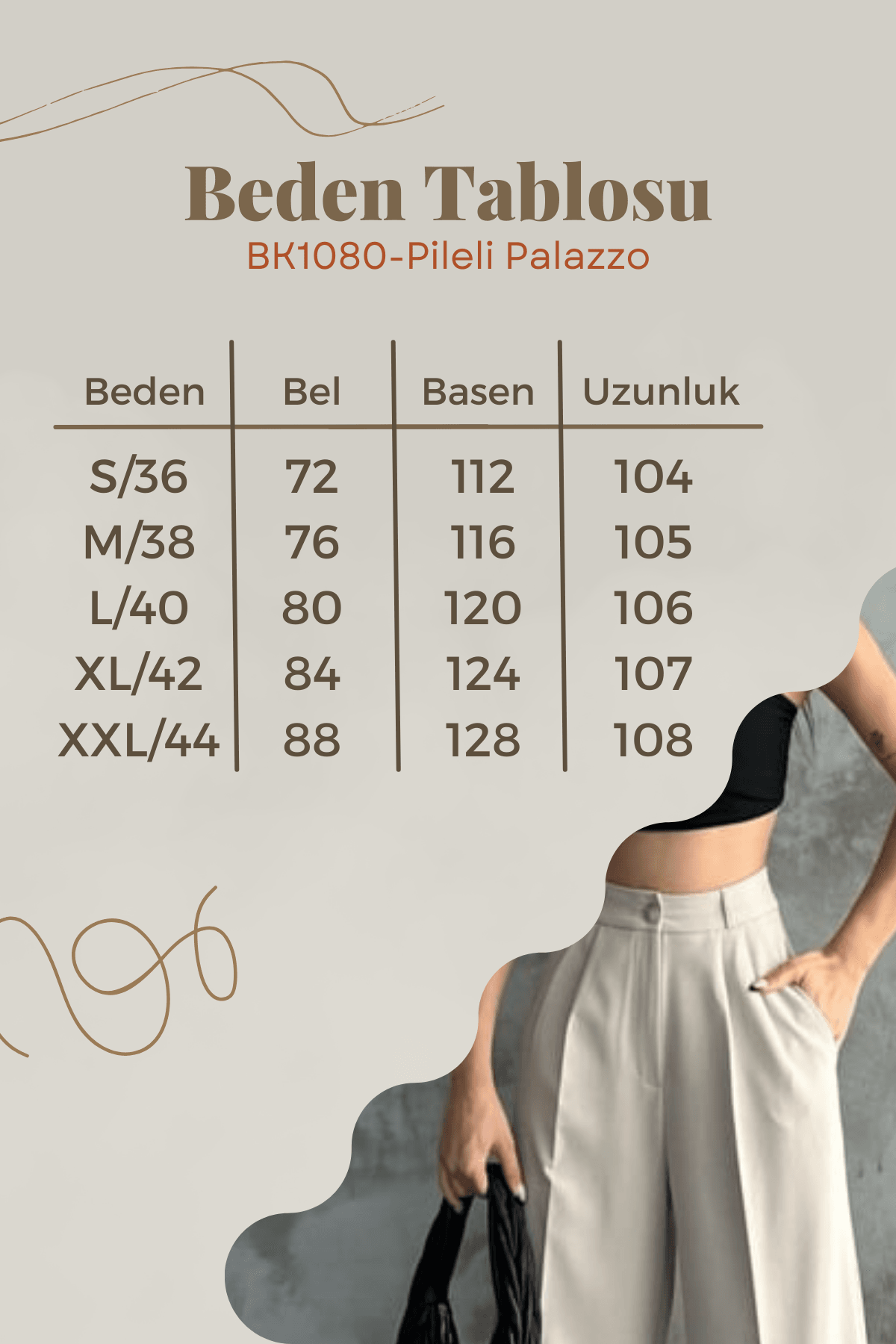 Balenbi Kadın Pileli Yüksek Bel Likralı Palazzo Pantolon 1080 - Bej