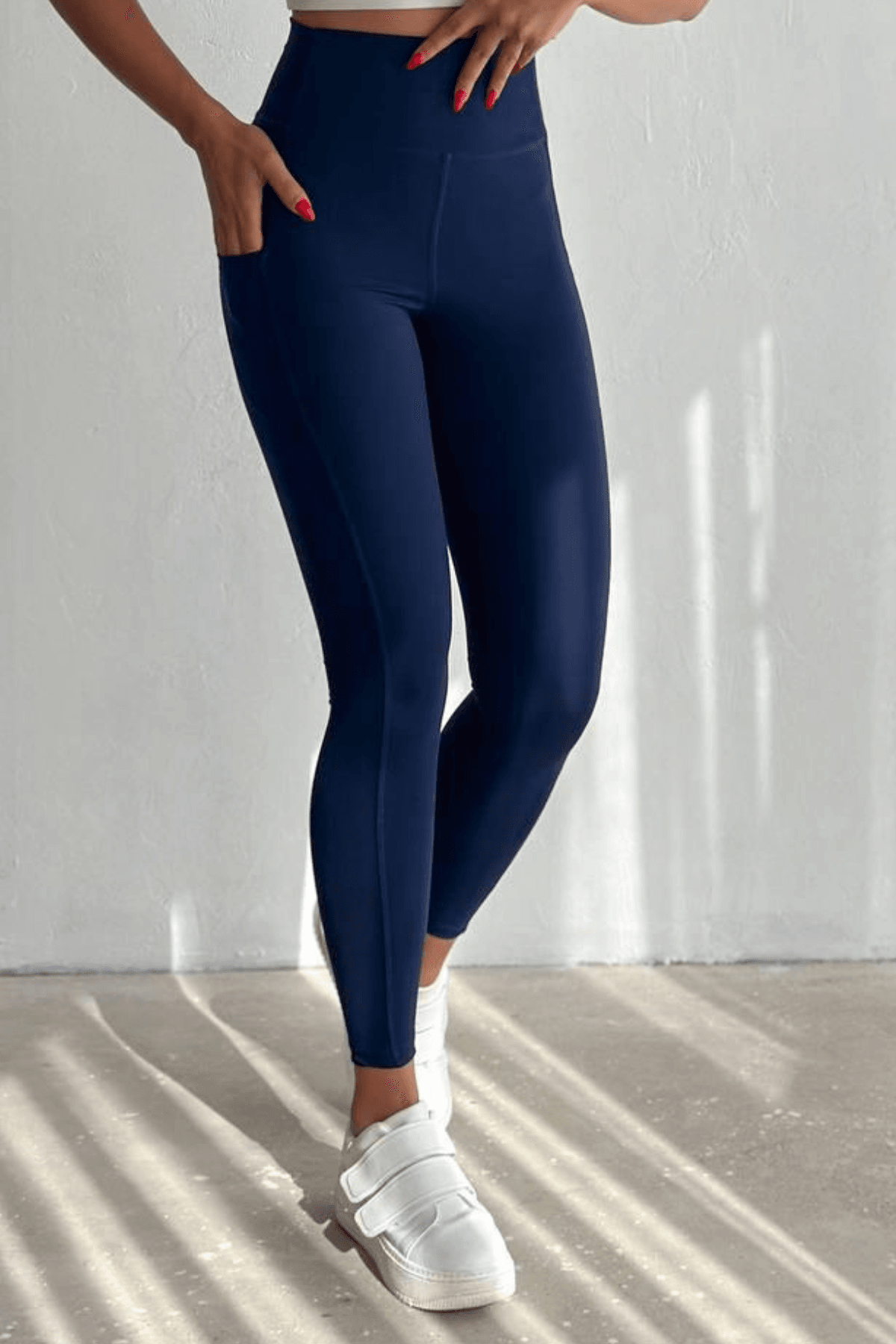 Balenbi Haute Kadın Yüksek Bel Toparlayıcı Çift Cepli Leggings Fitness Tayt 1090 - Lacivert