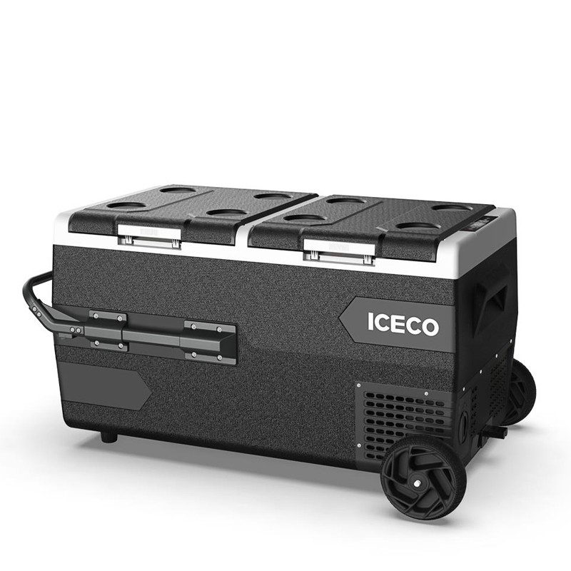 ICECO K95D 12/24Volt 95 Litre Akülü/Kablolu/ Çift Bölmeli Kompresörlü Tekerlekli Outdoor Oto Buzdolabı/Dondurucu (Akü Dahil Değildir)