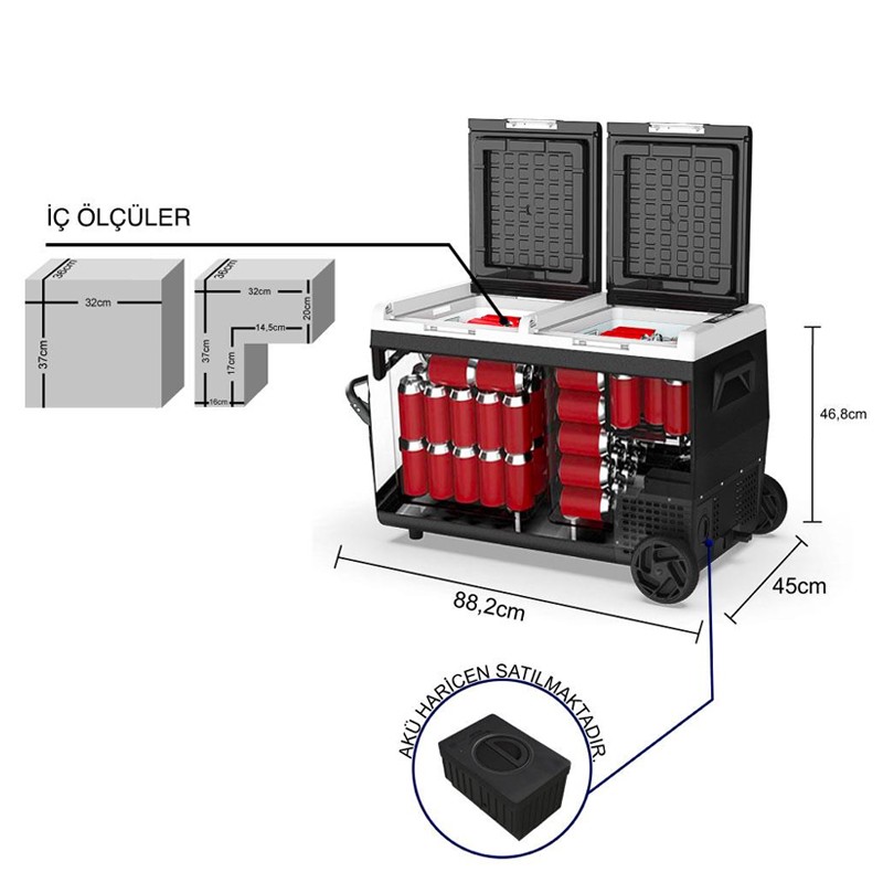 ICECO K75D 75 Litre Çift Bölmeli Kompresörlü Tekerlekli Araç Buzdolabı