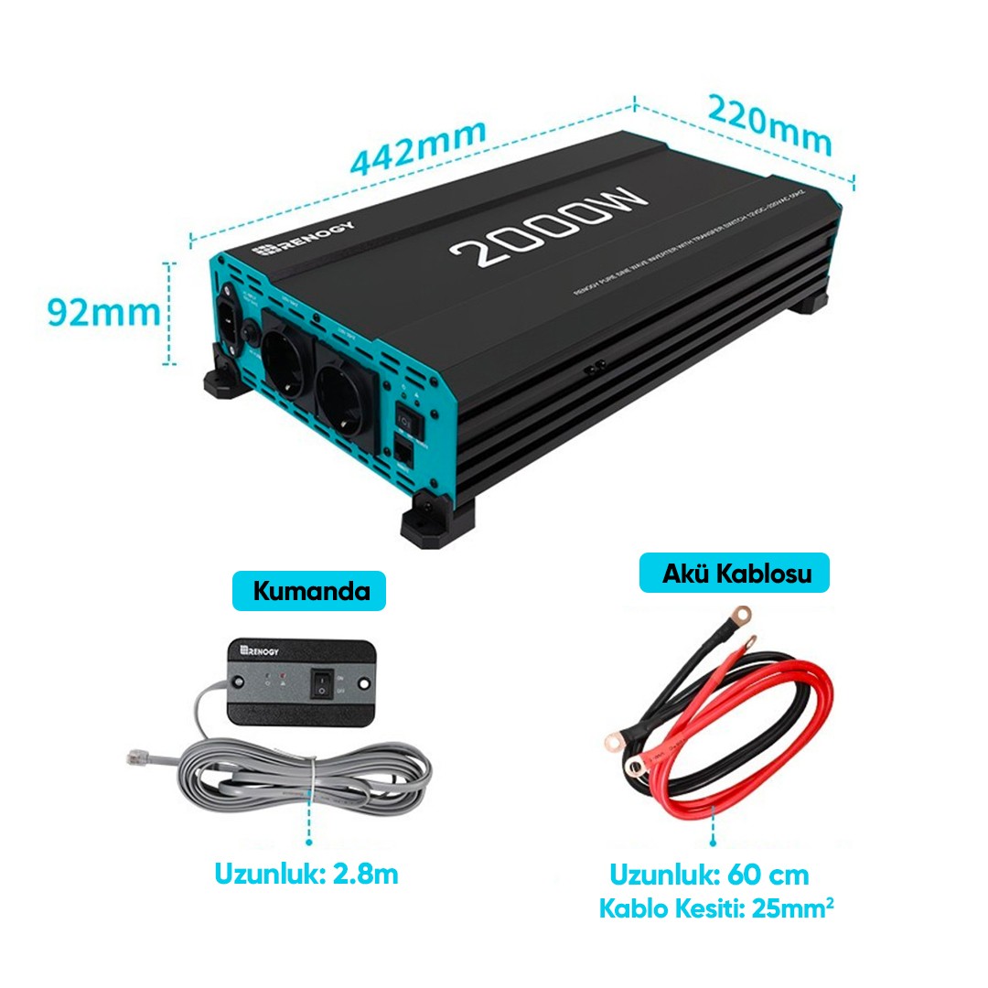 Renogy 2000W Tam Sinüs 12V Inverter