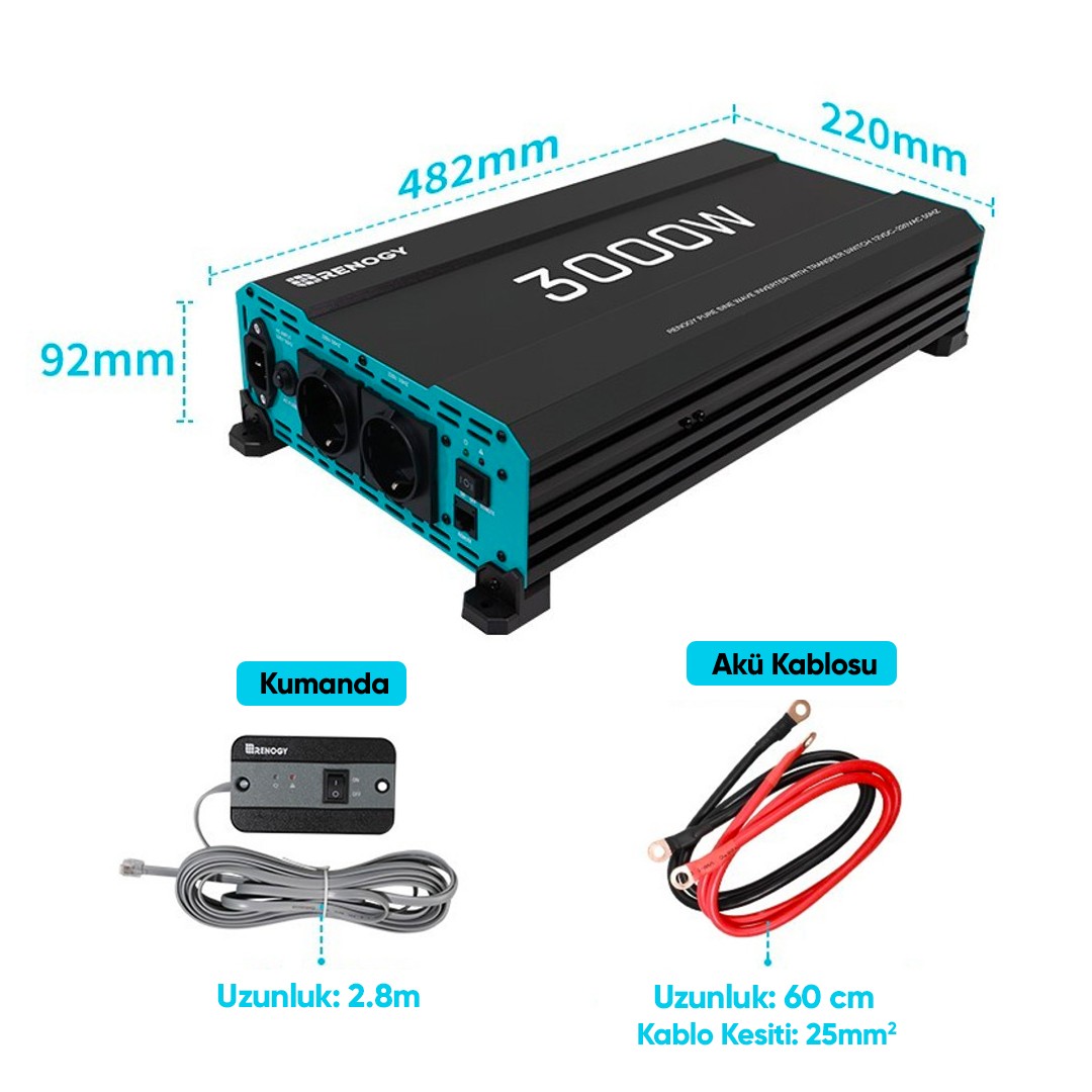 Renogy 3000W Tam Sinüs 12V Inverter