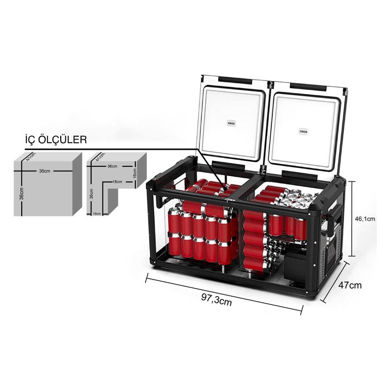 ICECO VL90PROD 90 Litre Çift Bölmeli Kompresörlü Oto Buzdolabı