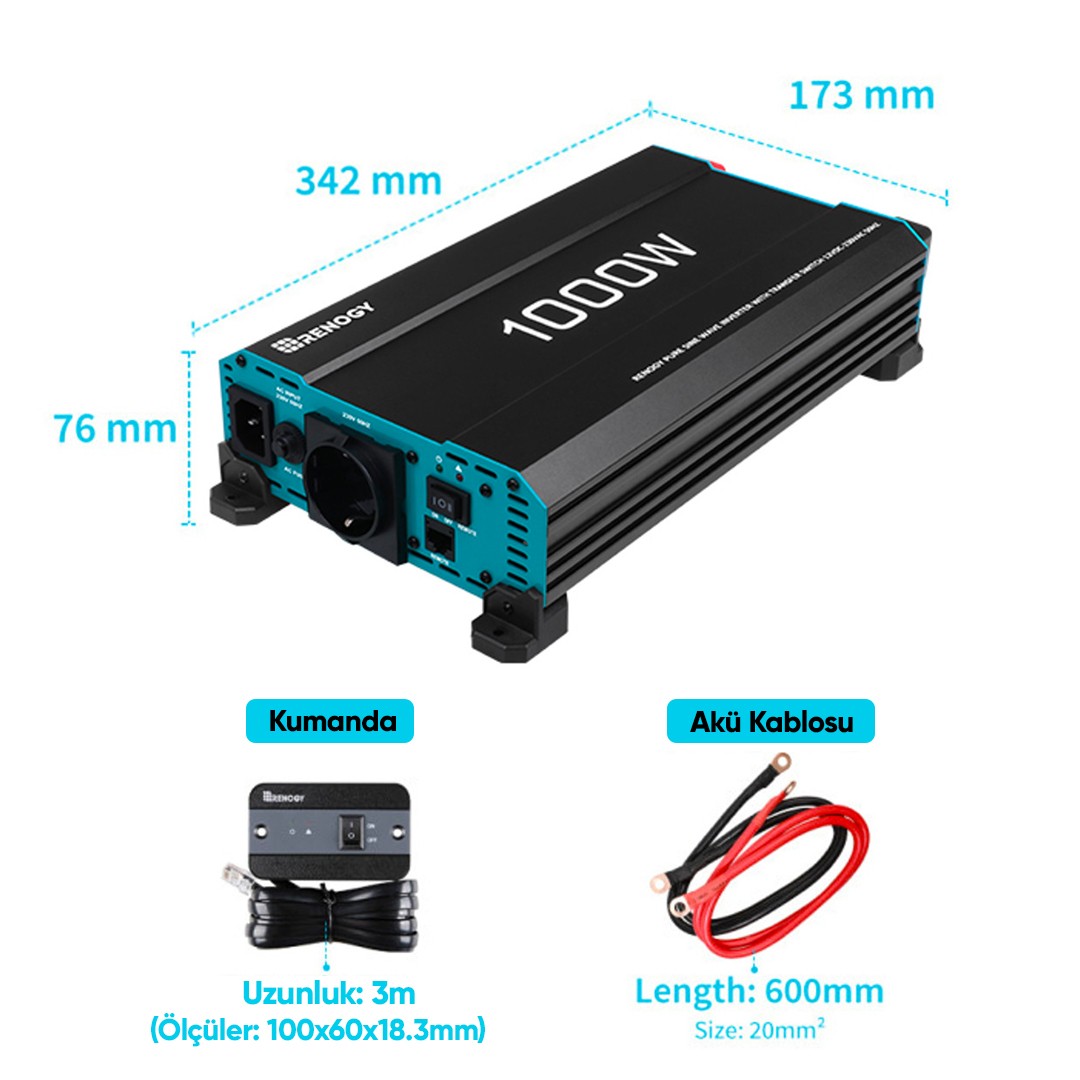 Renogy 1000W Tam Sinüs Inverter 12V