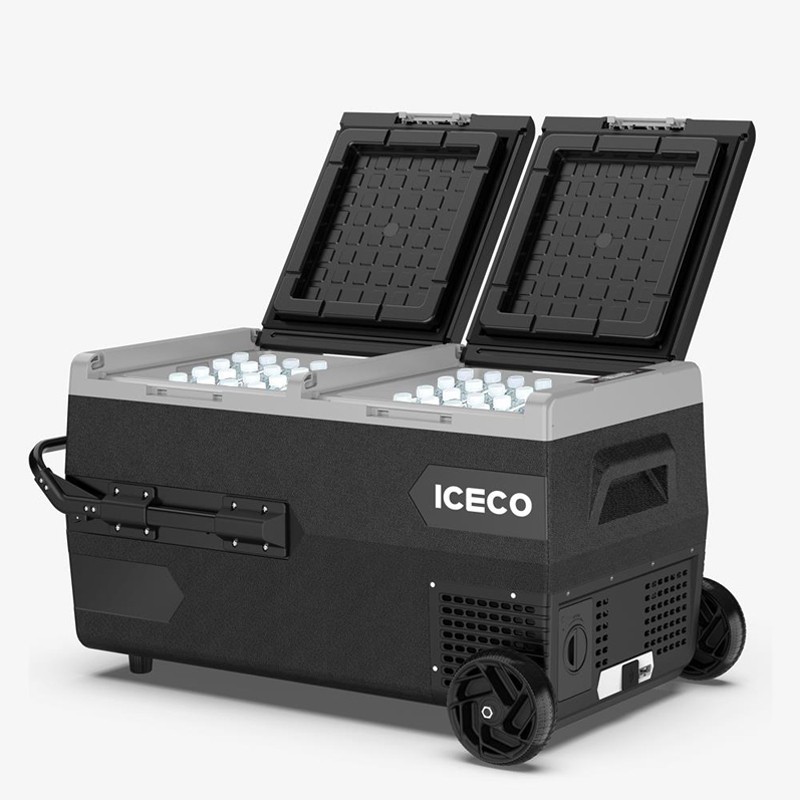 ICECO K95D 12/24Volt 95 Litre Akülü/Kablolu/ Çift Bölmeli Kompresörlü Tekerlekli Outdoor Oto Buzdolabı/Dondurucu (Akü Dahil Değildir)