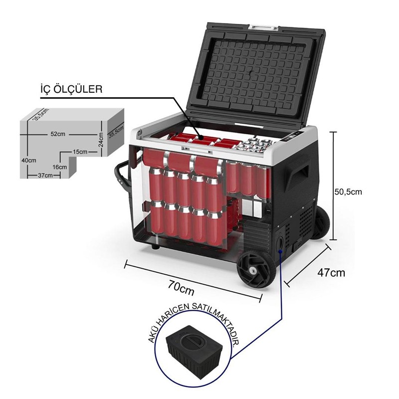 ICECO K65S 12/24Volt 65 Litre Akülü/Kablolu/ Kompresörlü Tekerlekli Outdoor Oto Buzdolabı/Dondurucu (Akü Dahil Değildir)